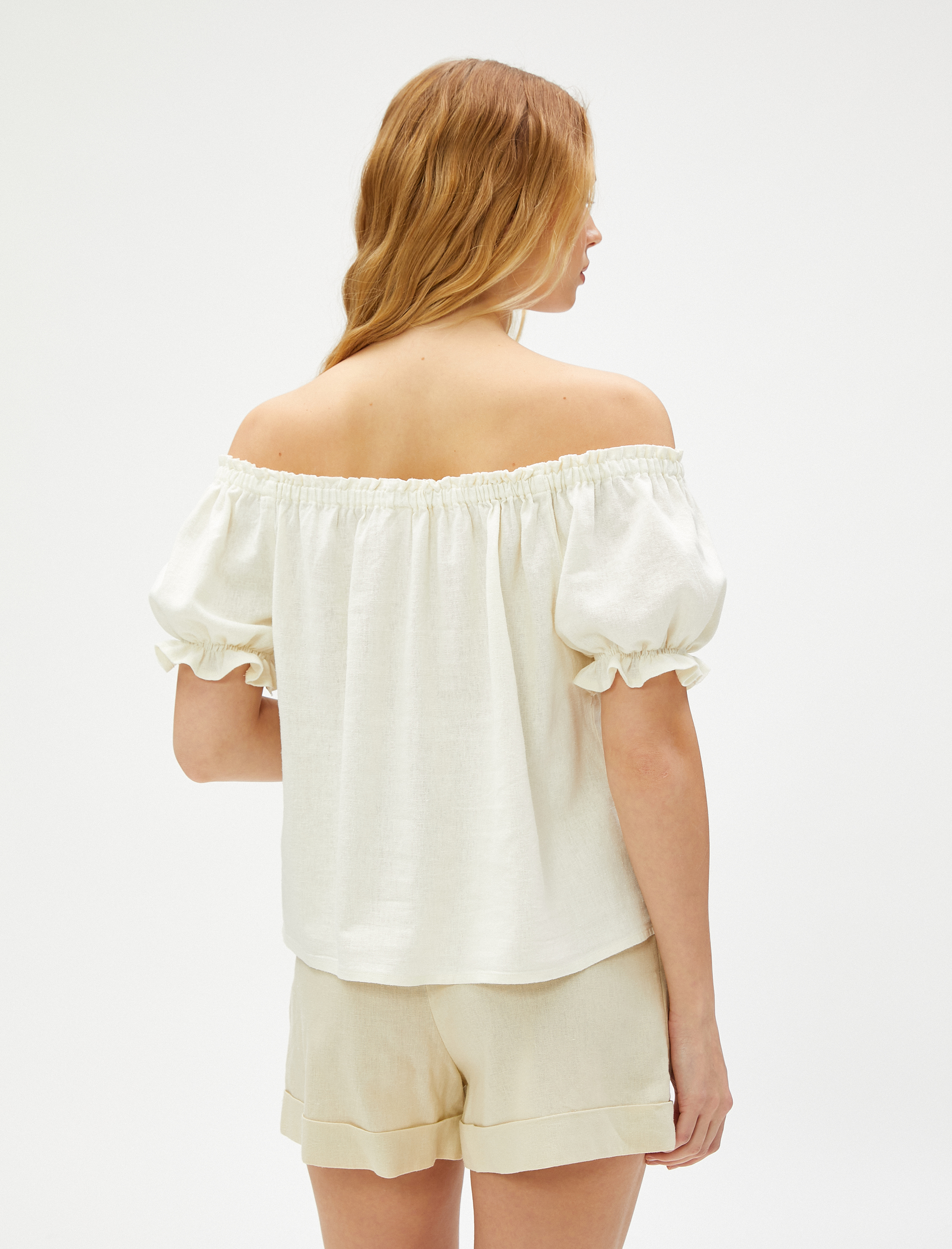   Omzu Açık Gömlek Keten Karışımlı