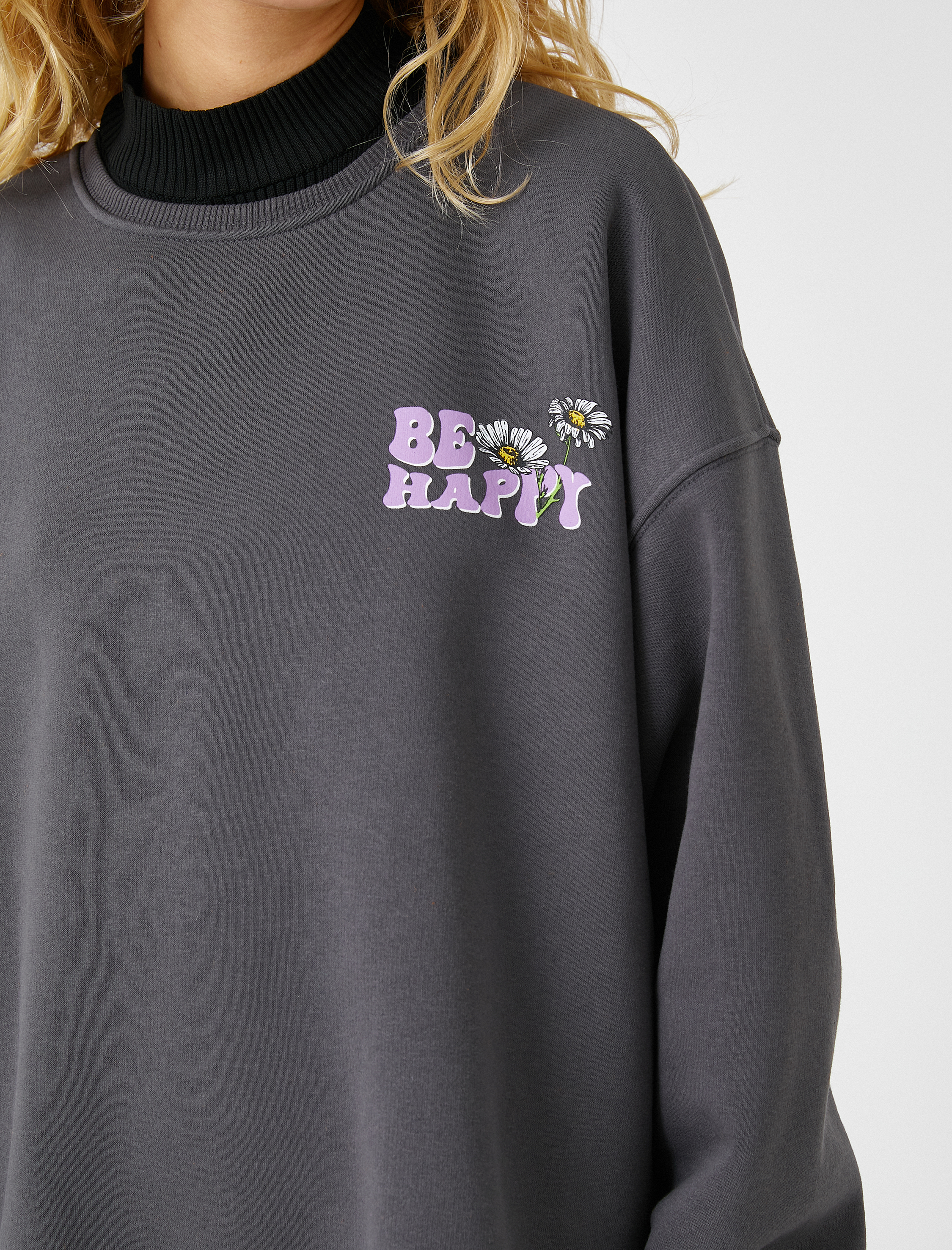   Oversize Sweatshirt Sırt Baskılı İçi Polarlı