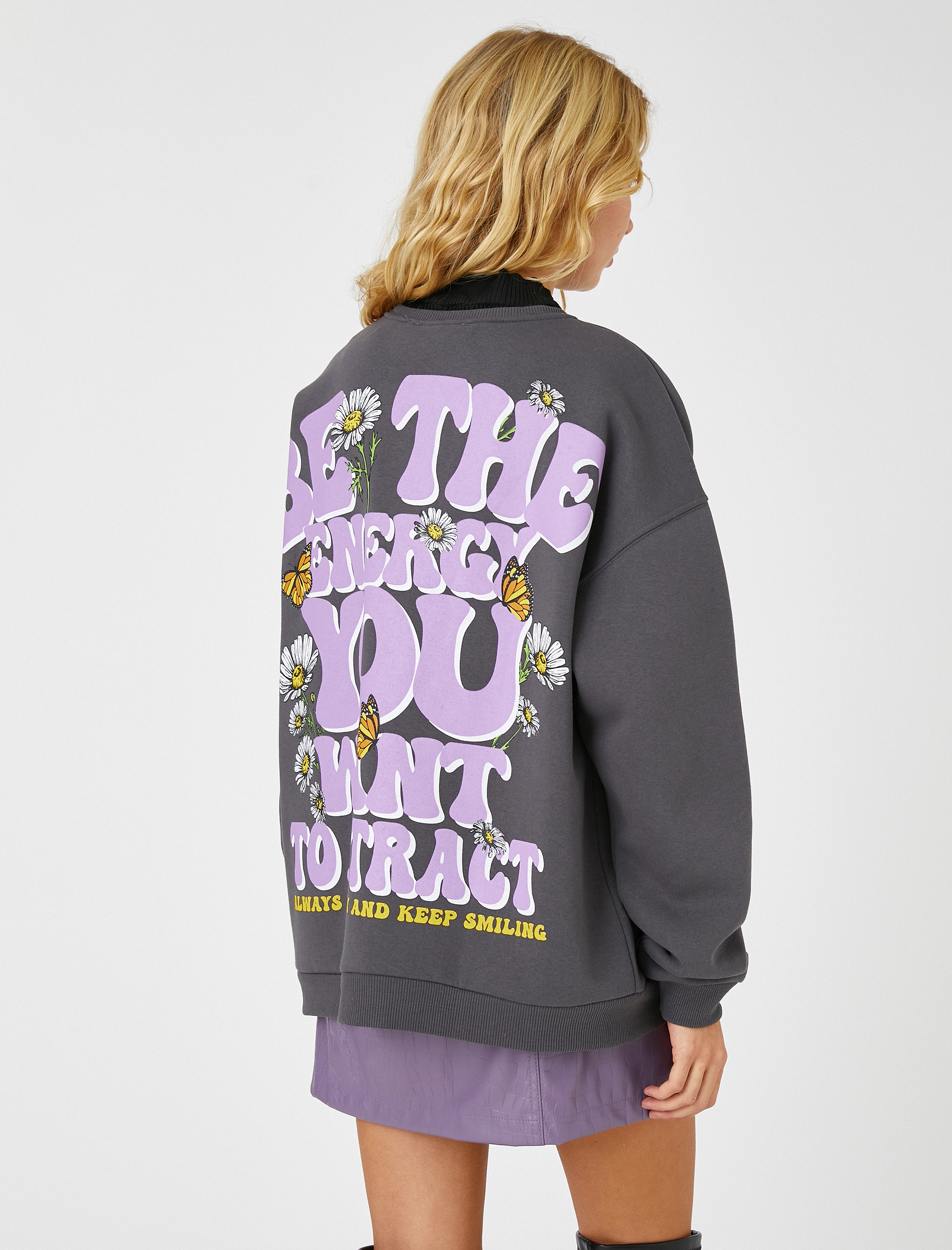   Oversize Sweatshirt Sırt Baskılı İçi Polarlı