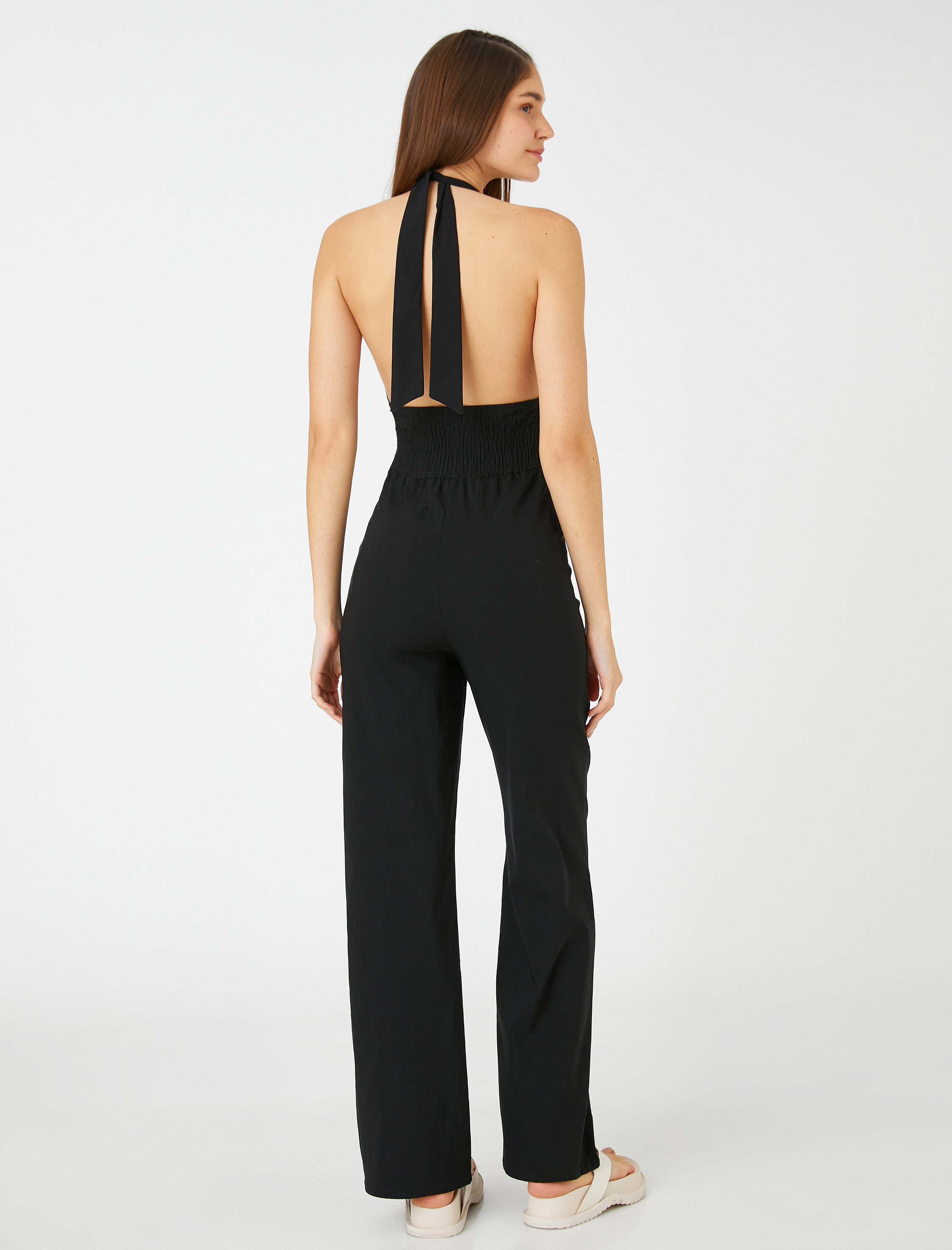   Geniş Paça Tulum Halter Yaka Beli Gipeli