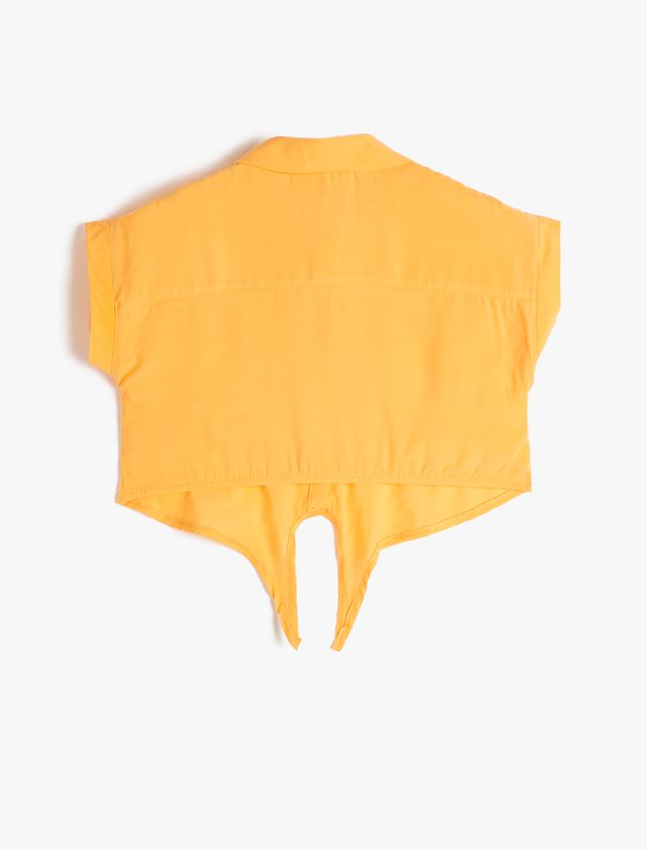 Kız Çocuk Gömlek Kısa Kollu Önü Bağlamalı Cepli Modal Karışımlı