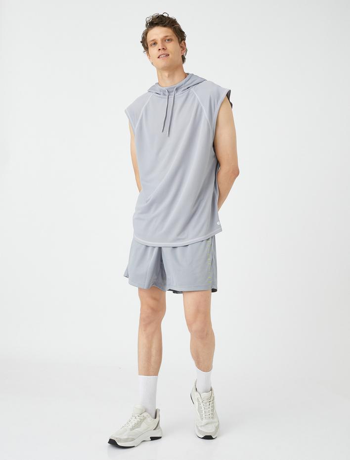  Sporcu Atleti Kapşonlu Dikiş Detaylı Kolsuz