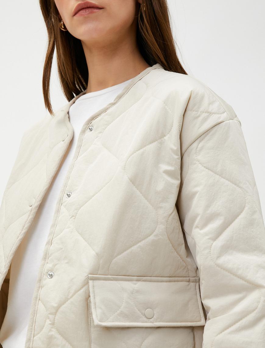   Oversize Kapitone Mont Cepli Yuvarlak Yaka