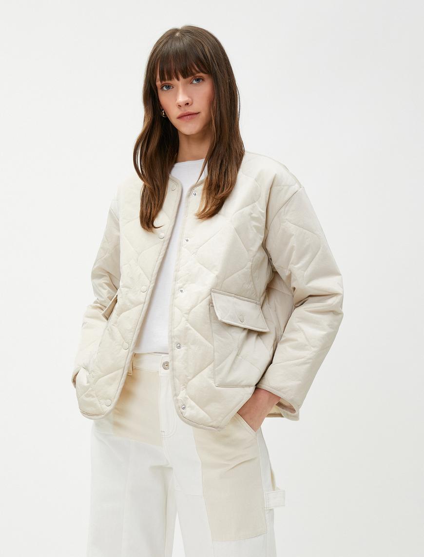   Oversize Kapitone Mont Cepli Yuvarlak Yaka