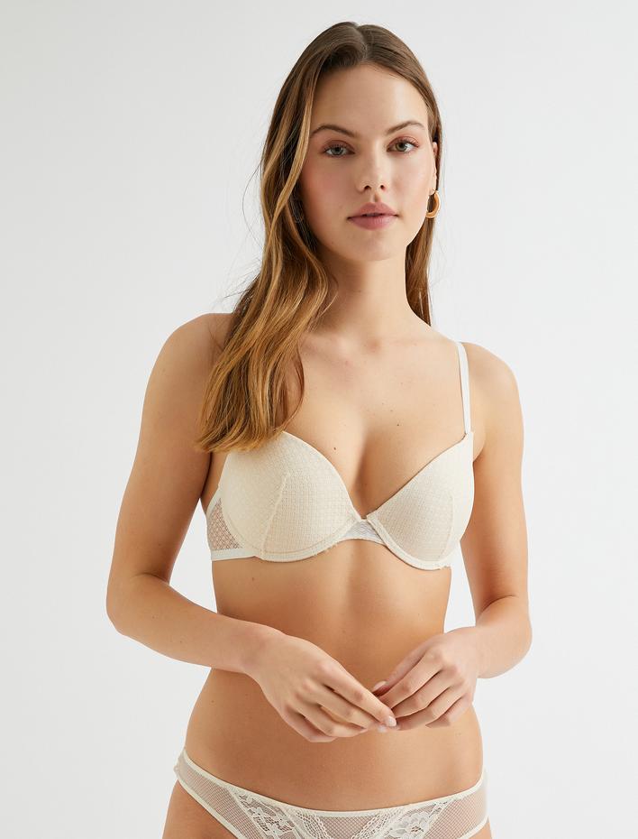  Push Up Sütyen Destekli Dantelli Kaplı Balenli