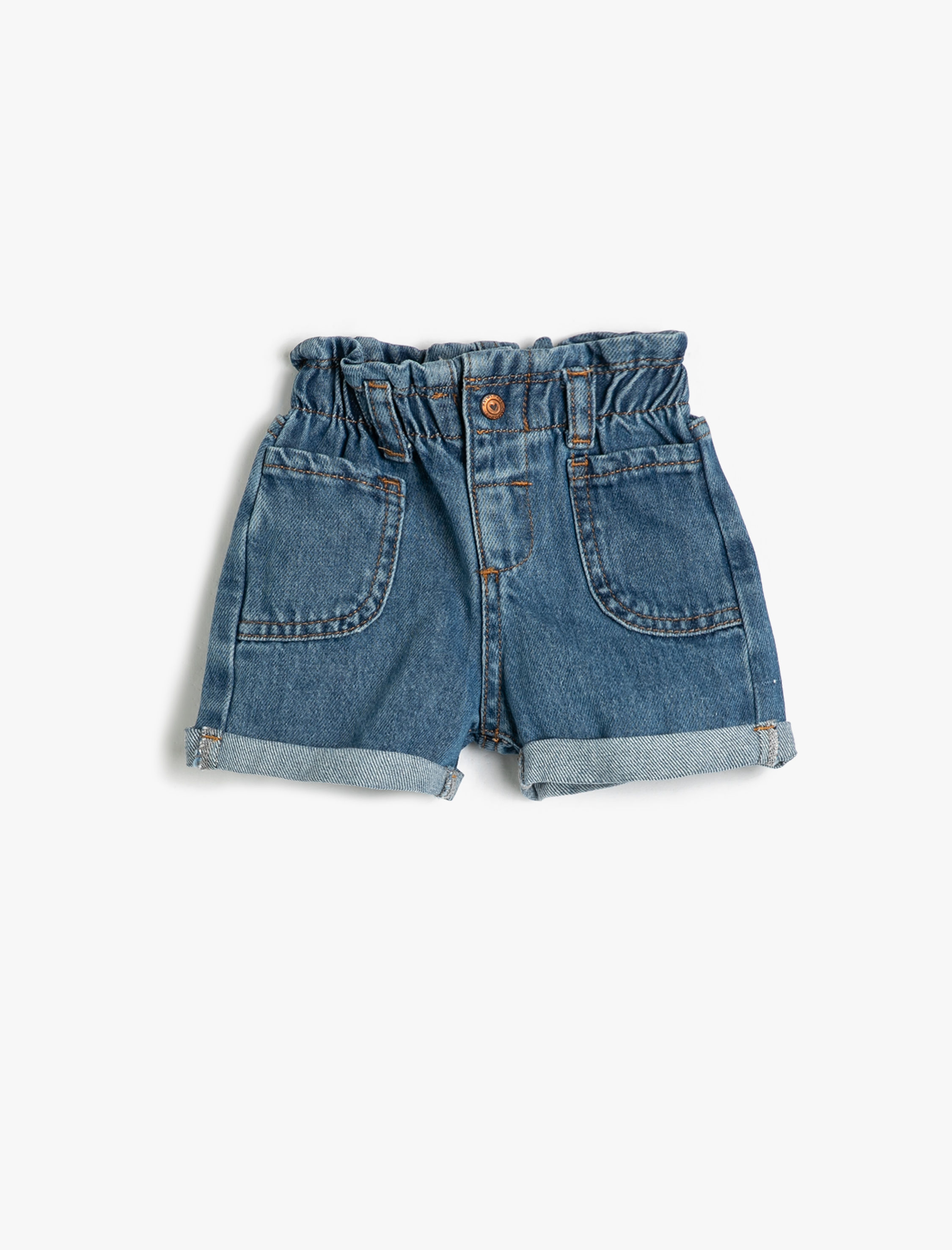  Kız Bebek Kot Şort Beli Lastikli Cep Detaylı Pamuklu