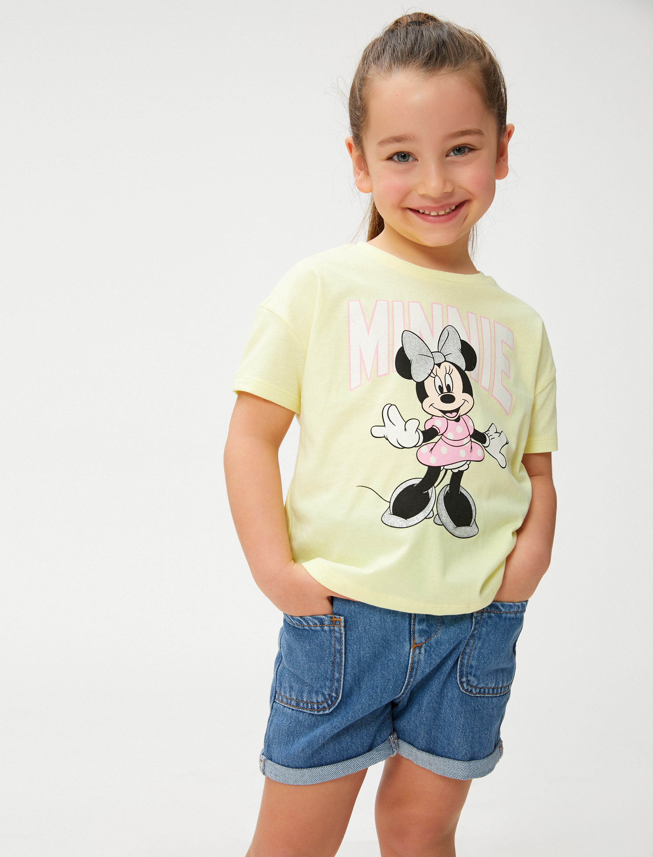  Kız Bebek Kot Şort Beli Lastikli Cep Detaylı Pamuklu