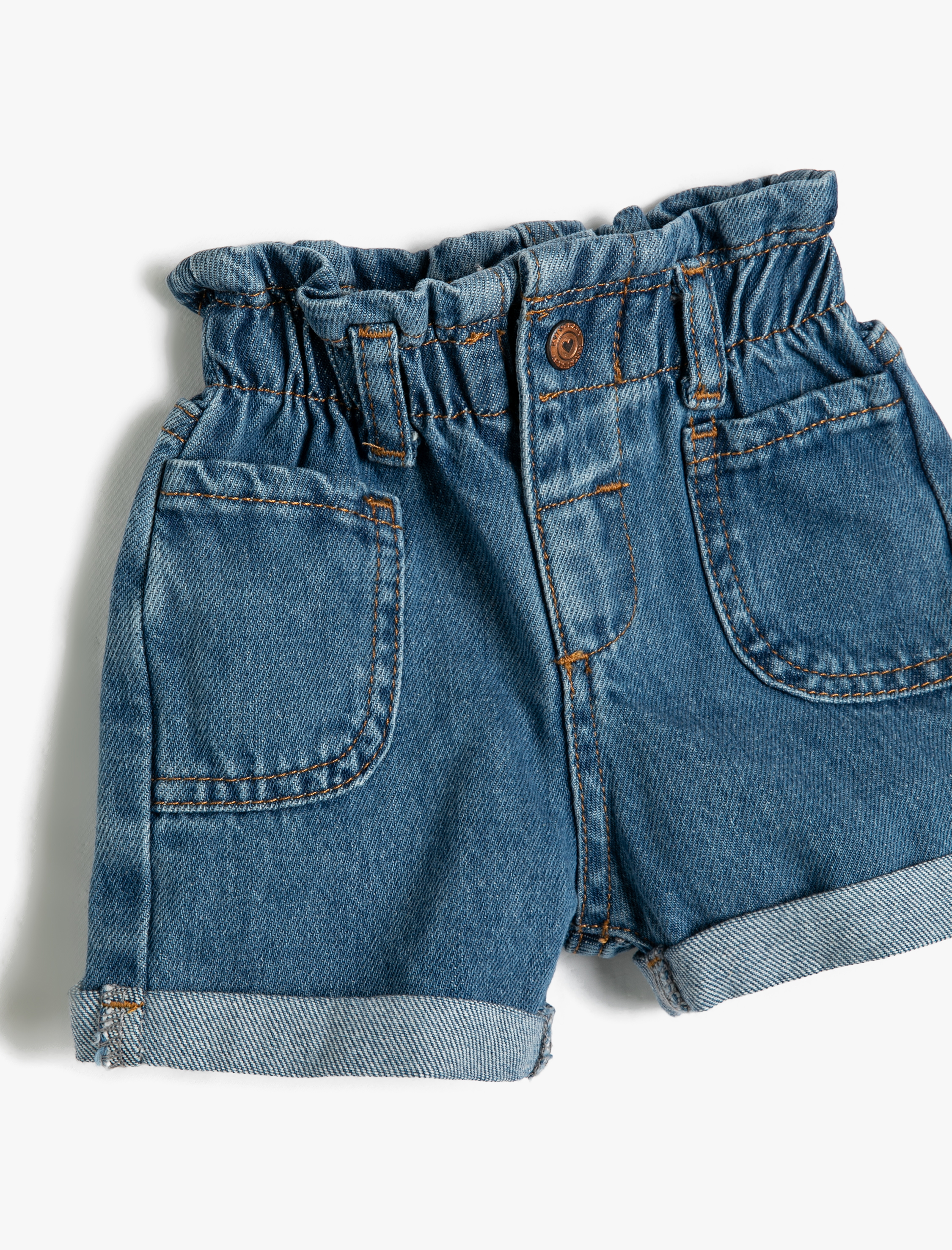  Kız Bebek Kot Şort Beli Lastikli Cep Detaylı Pamuklu