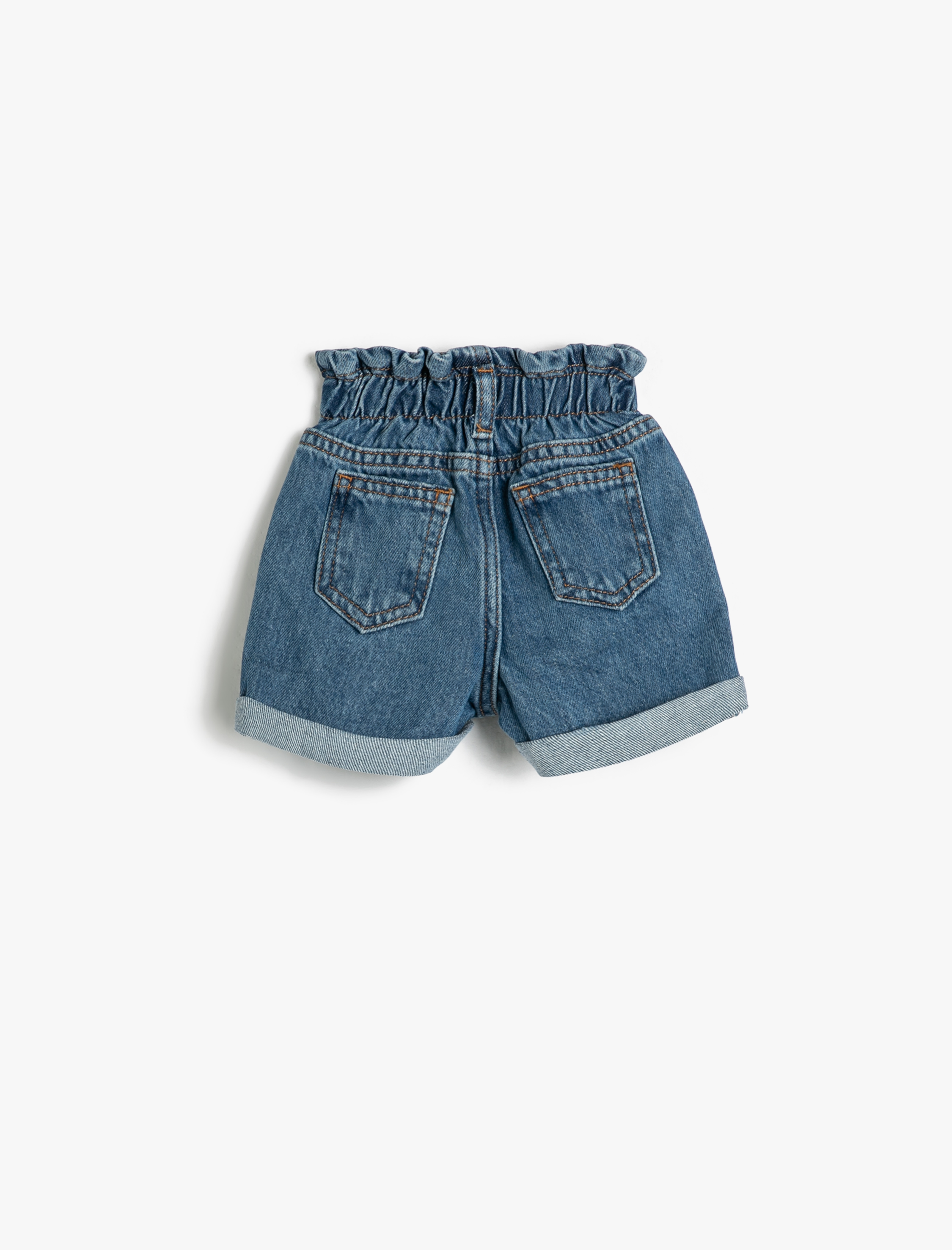  Kız Bebek Kot Şort Beli Lastikli Cep Detaylı Pamuklu