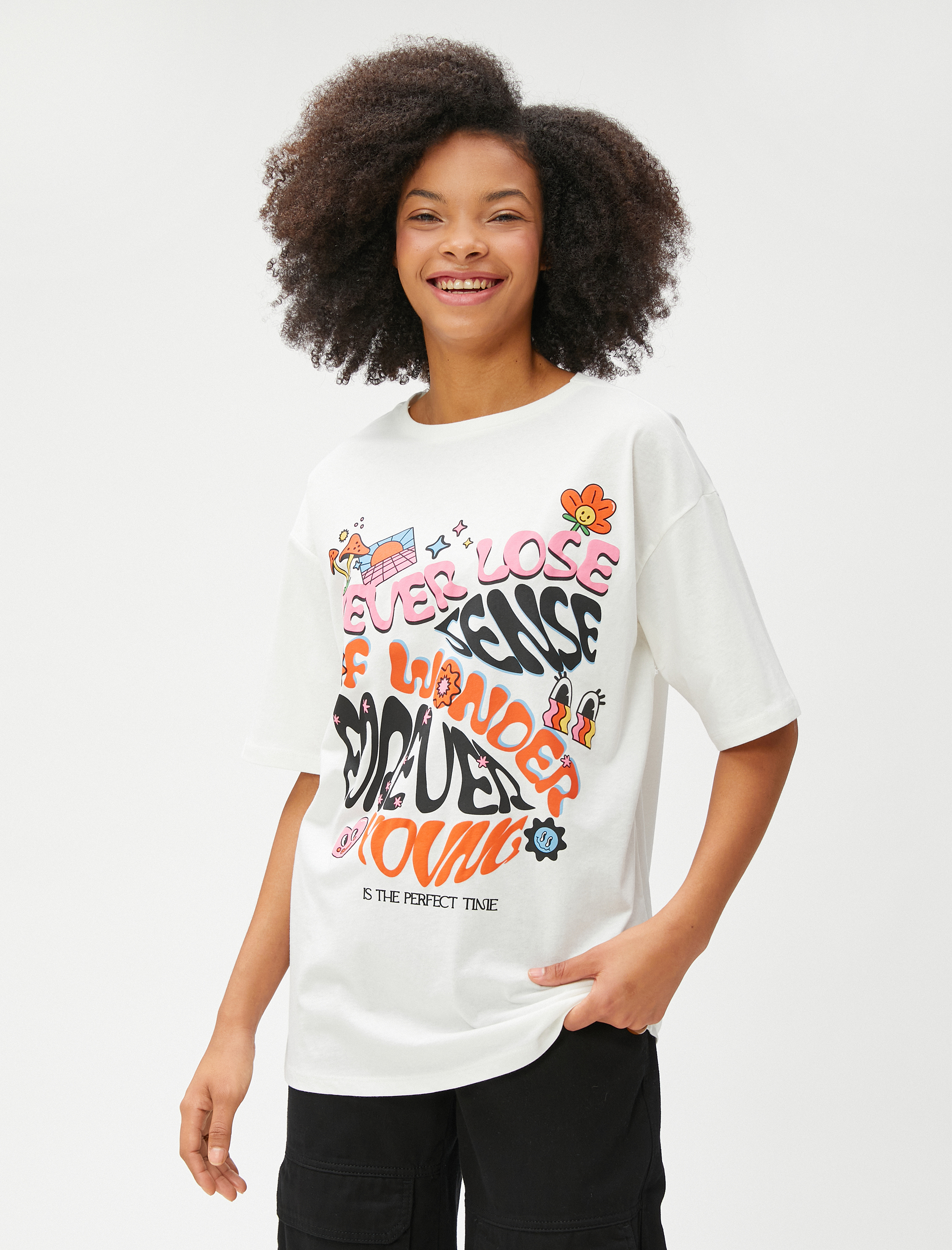   Baskılı Tişört Kısa Kollu Bisiklet Yaka Pamuklu