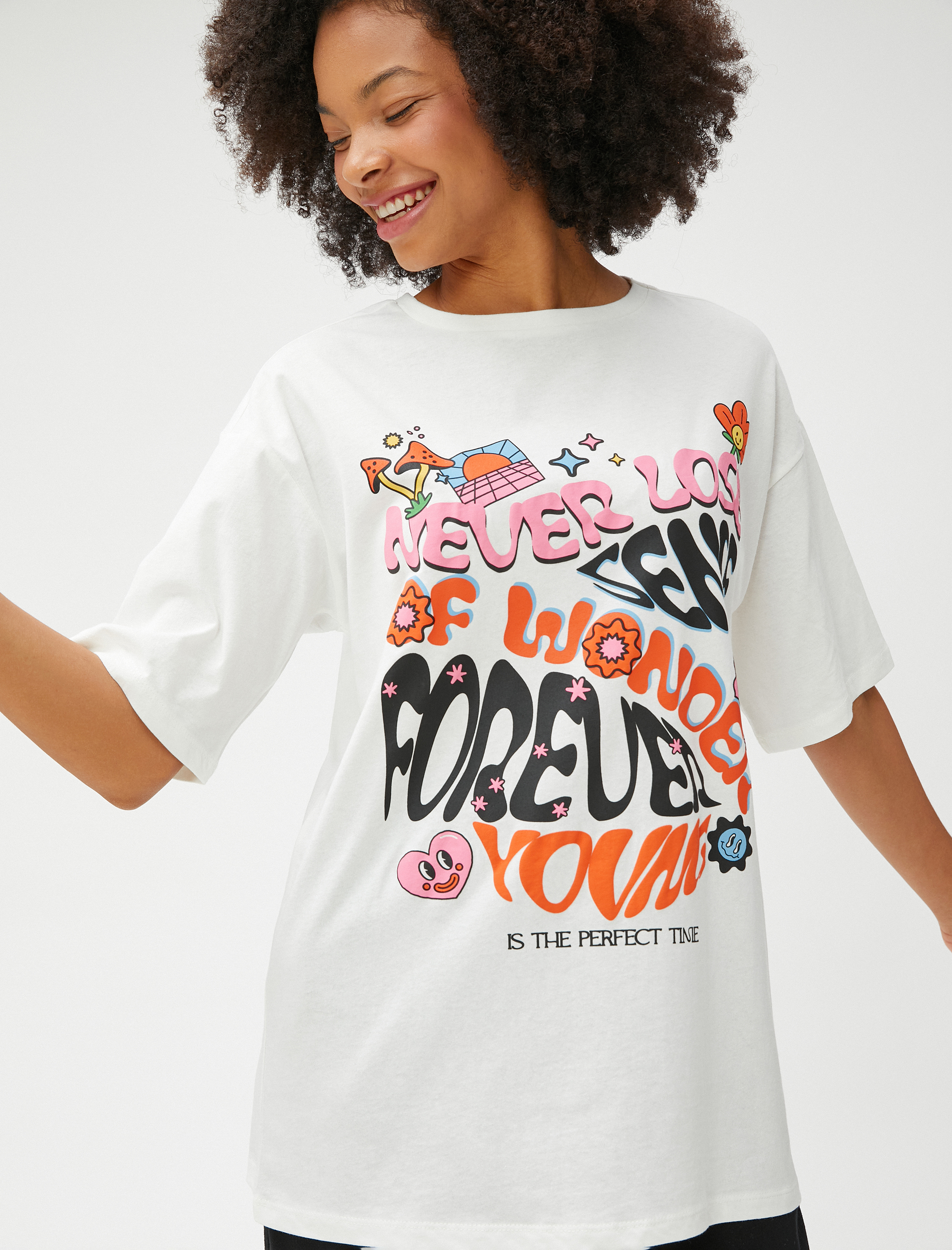   Baskılı Tişört Kısa Kollu Bisiklet Yaka Pamuklu