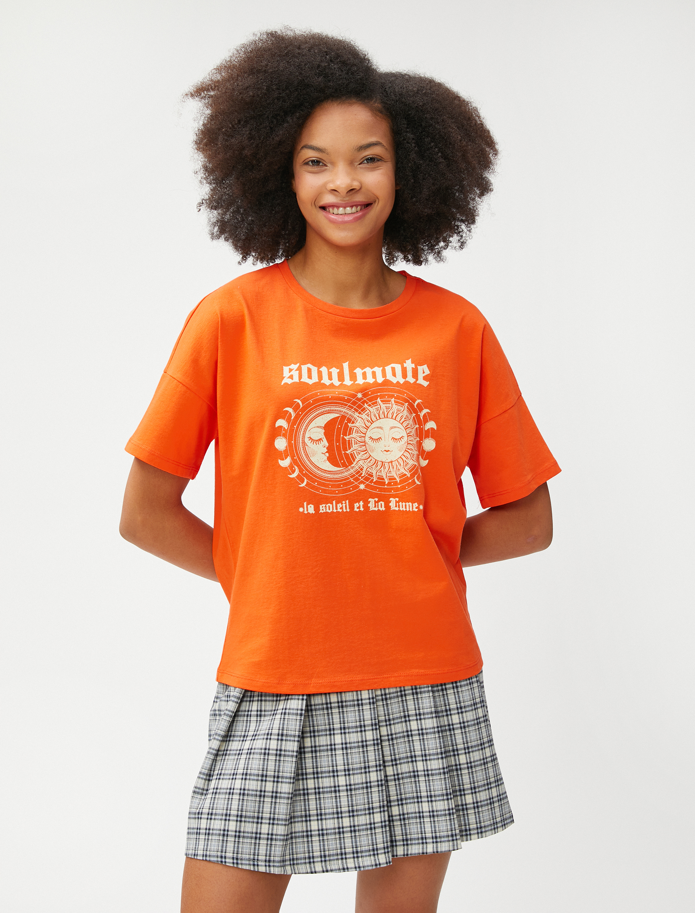   Baskılı Tişört Kısa Kollu Bisiklet Yaka Pamuklu