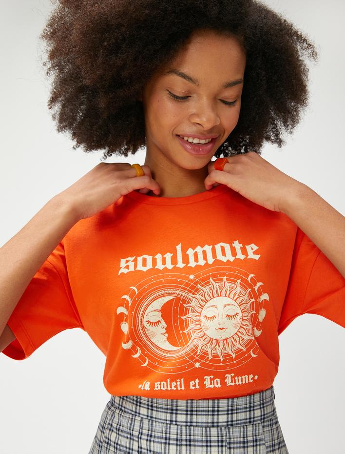  Baskılı Tişört Kısa Kollu Bisiklet Yaka Pamuklu