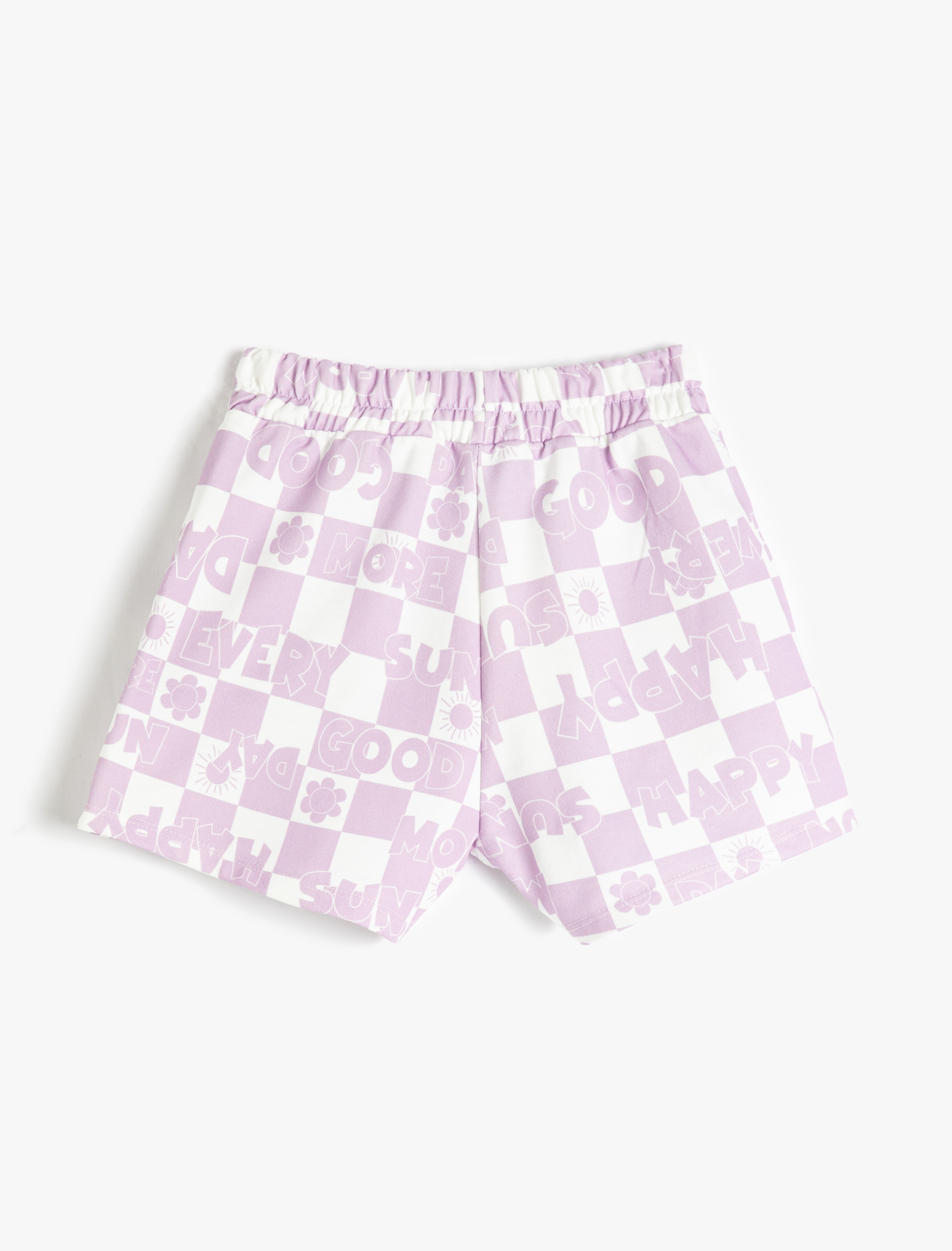  Kız Çocuk Şort Beli Lastikli Cepli Baskılı