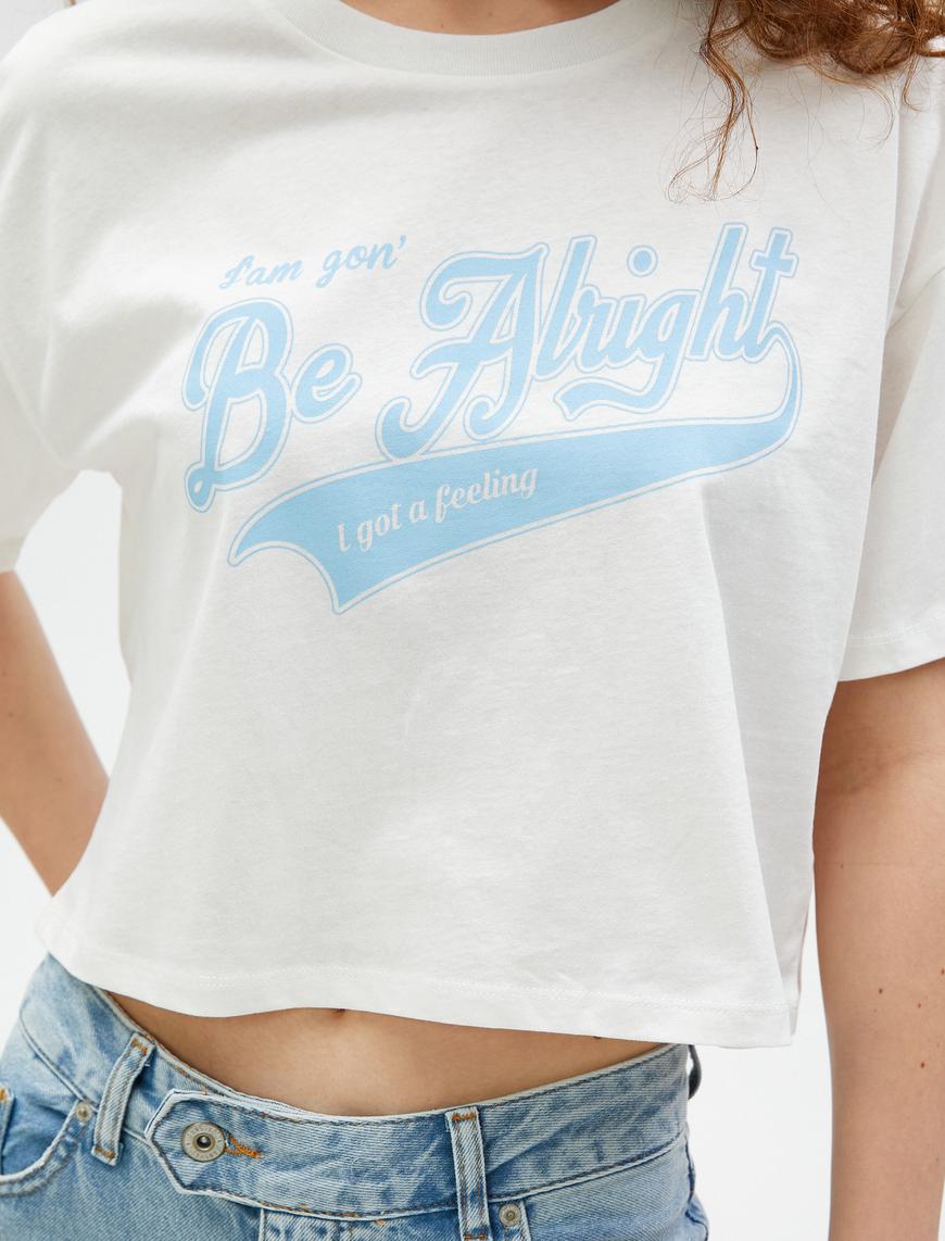   Crop Tshirt Baskılı Bisiklet Yaka Kısa Kollu Pamuklu