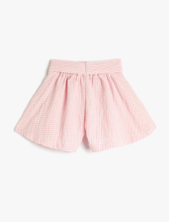 Kız Çocuk Şort Kemer Detaylı Pileli Yüksek Bel