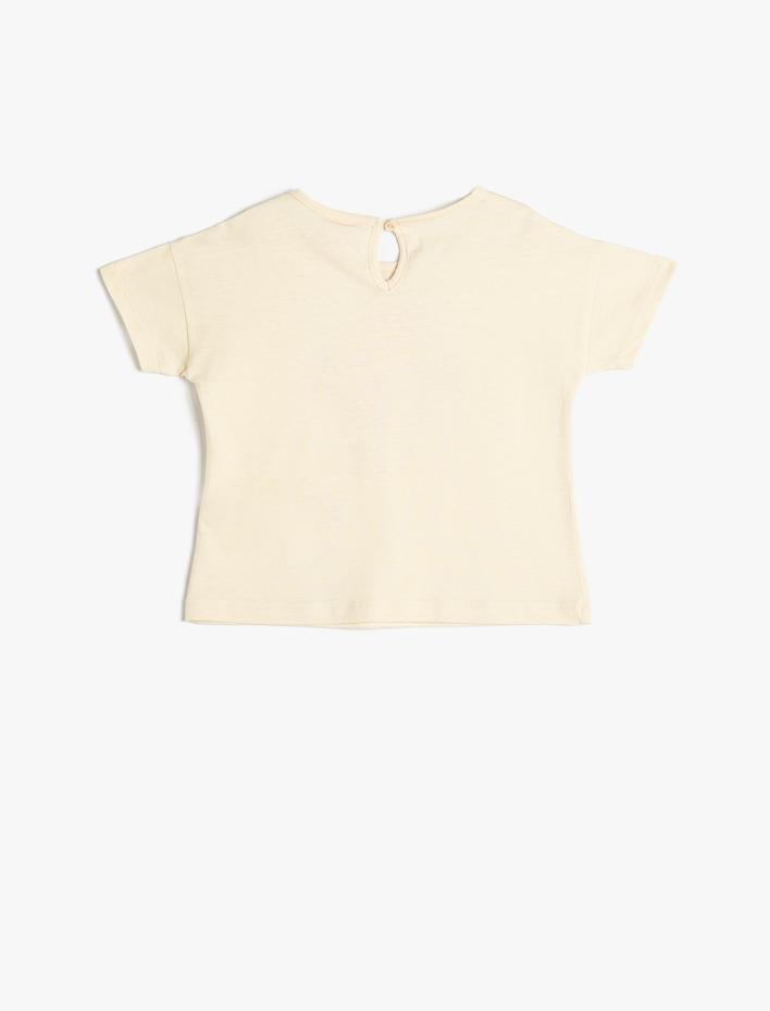 Kız Bebek Tişört Kısa Kollu Bisiklet Yaka Baskılı Pamuklu