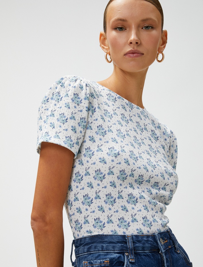  Çiçekli Tişört Kısa Kollu Bisiklet Yaka