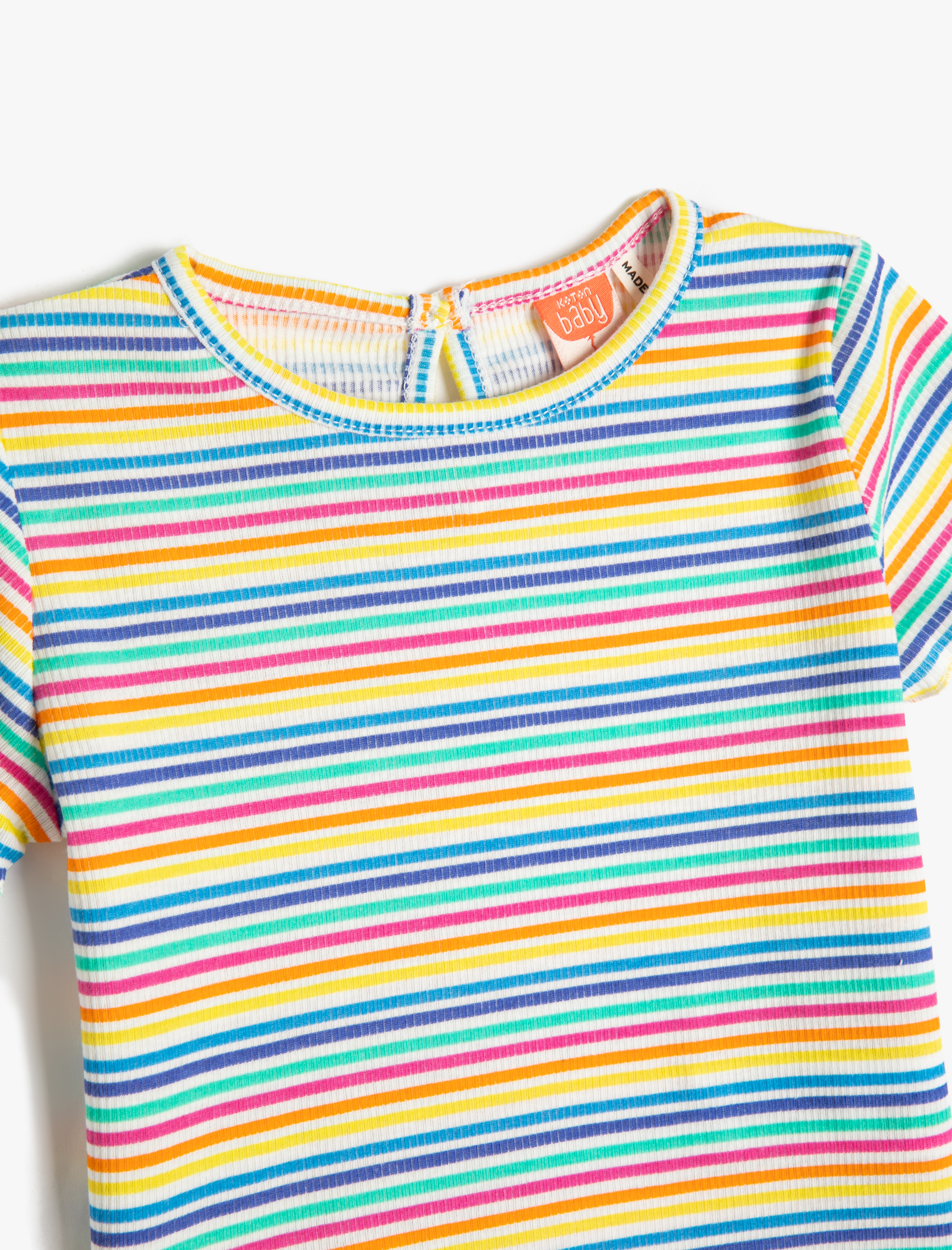  Kız Bebek Tişört Kısa Kollu Yuvarlak Yaka Ribanalı