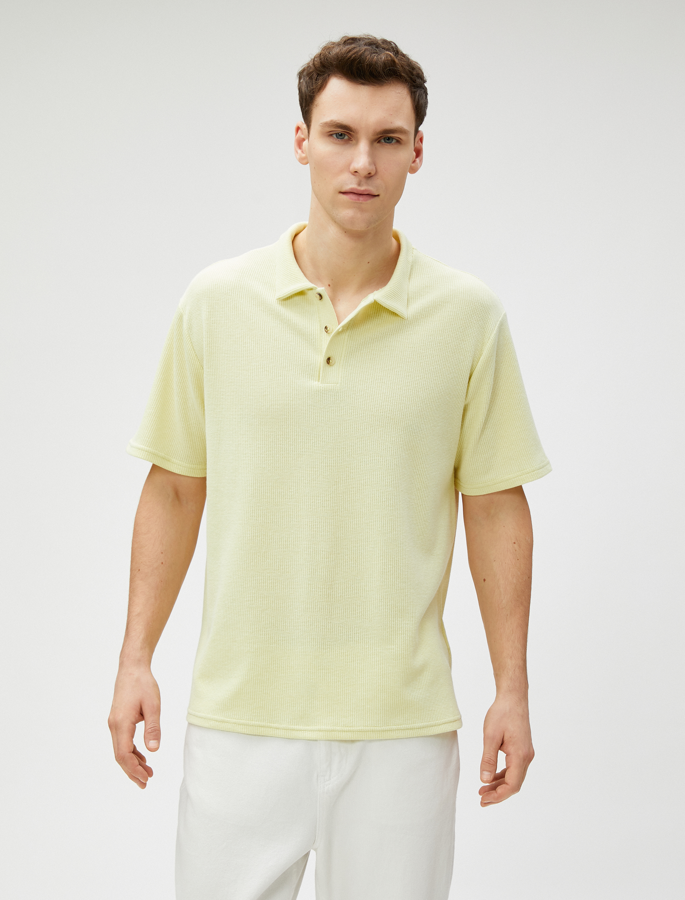   Polo Tişört Düğmeli Dokulu Kısa Kollu