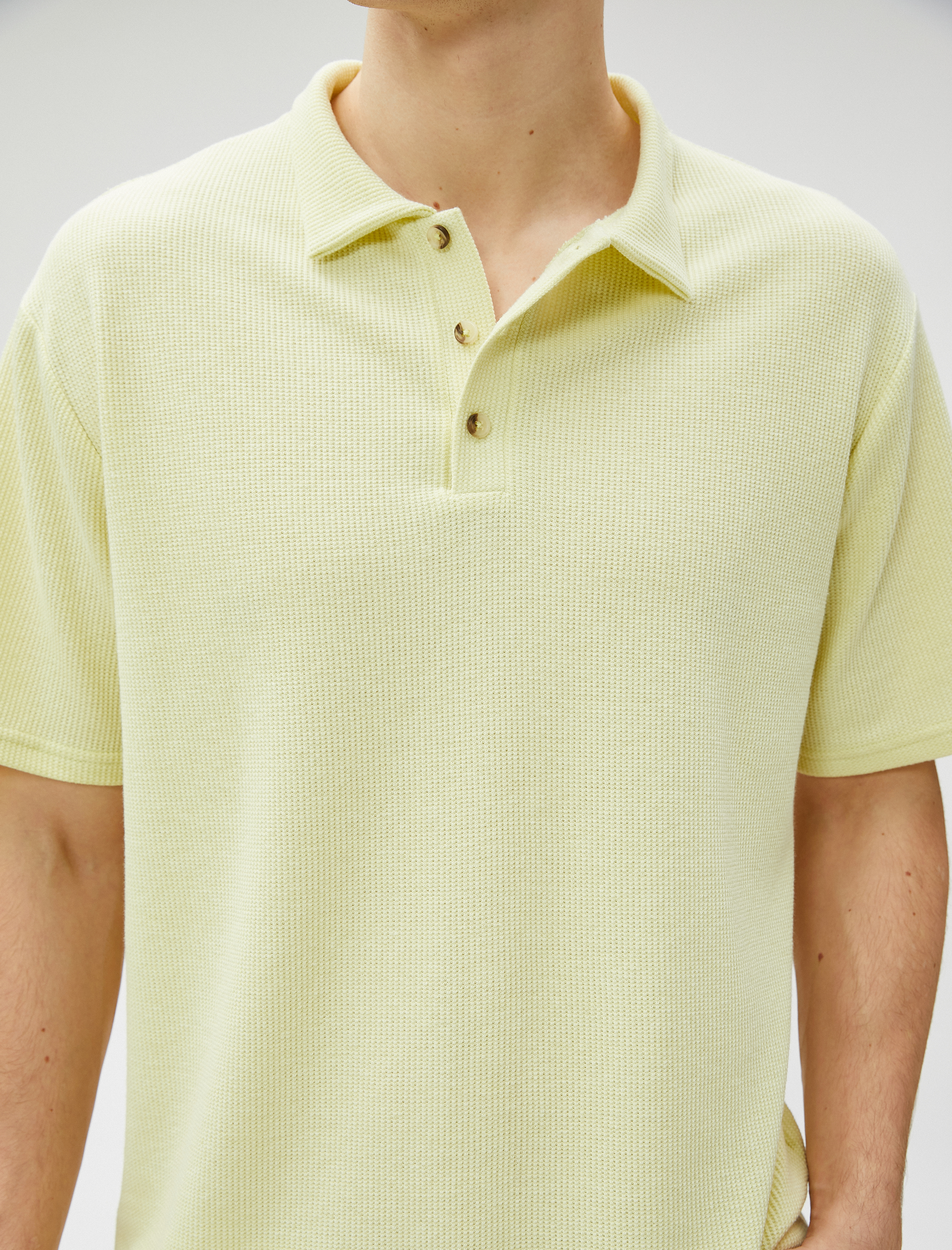   Polo Tişört Düğmeli Dokulu Kısa Kollu