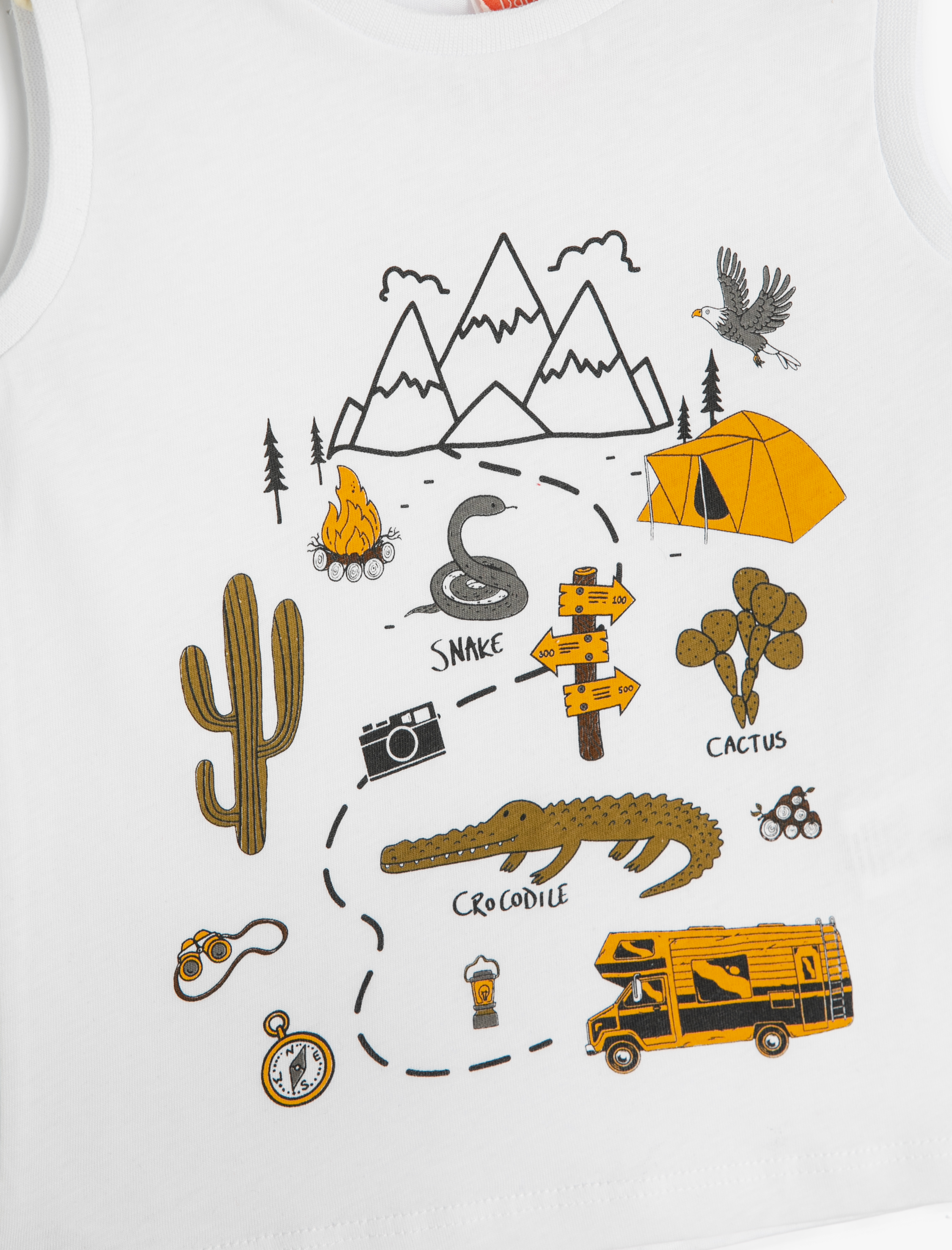  Erkek Bebek Atlet Kolsuz Yuvarlak Yaka Baskılı Pamuklu