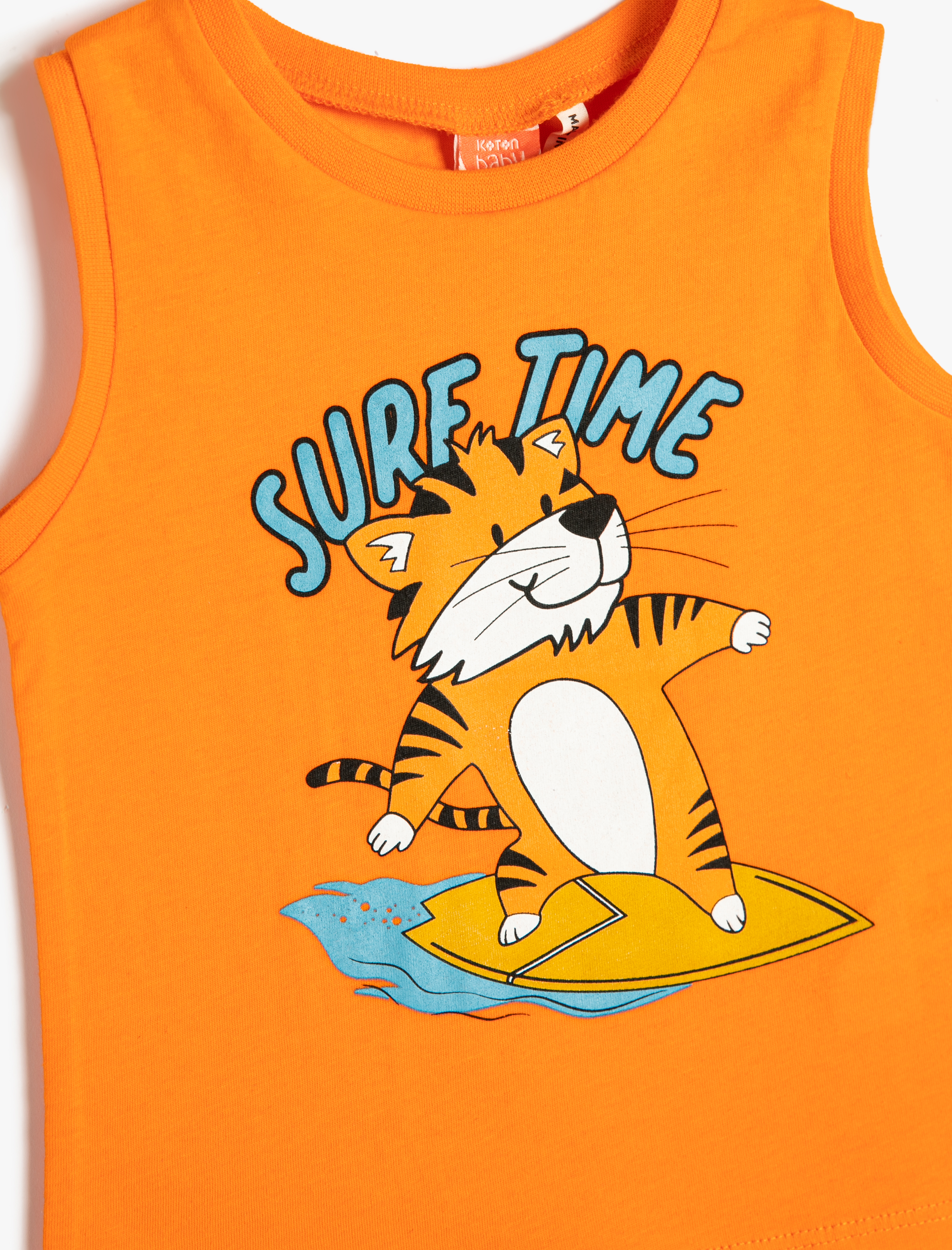  Erkek Bebek Atlet Kolsuz Kaplan Baskılı Pamuklu