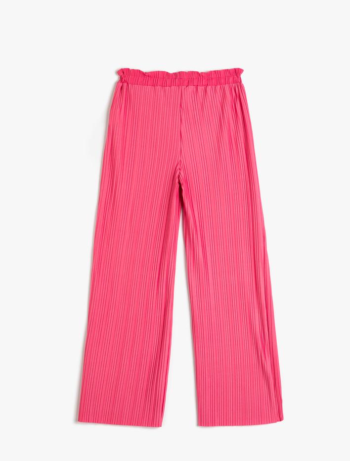 Kız Çocuk Pantolon Bol Paça Rahat Kesim Beli Lastikli