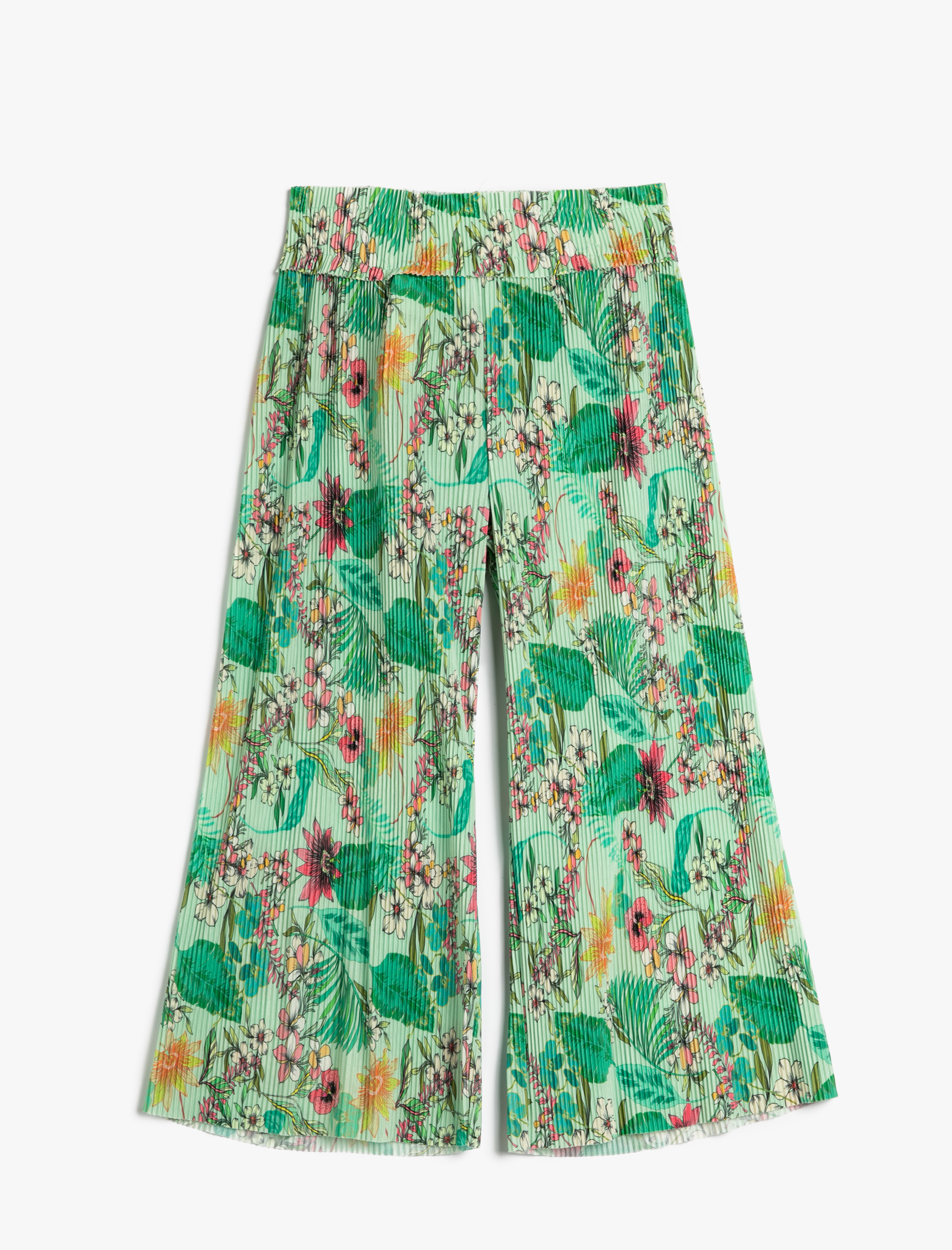  Kız Çocuk Geniş Paça Palazzo Pantolon Çiçekli Beli Lastikli Piliseli