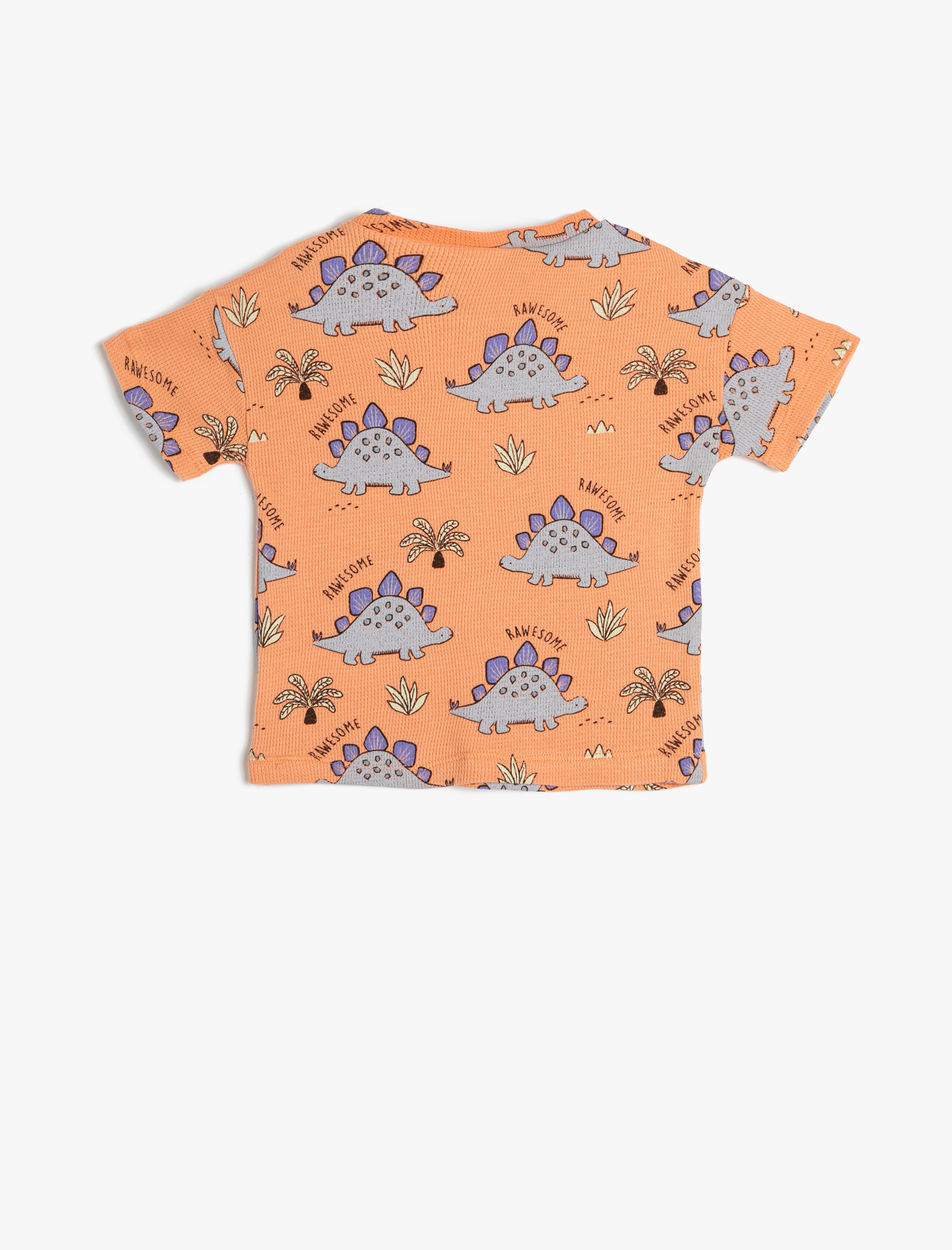  Erkek Bebek Tişört Dinozor Baskılı Kısa Kollu Bisiklet Yaka Pamuklu