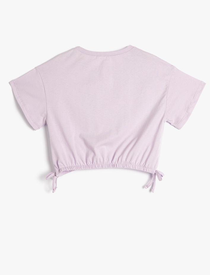 Kız Çocuk Crop Oversize Tişört Hayvanlar Baskılı Beli Lastikli Bağlamalı Pamuklu