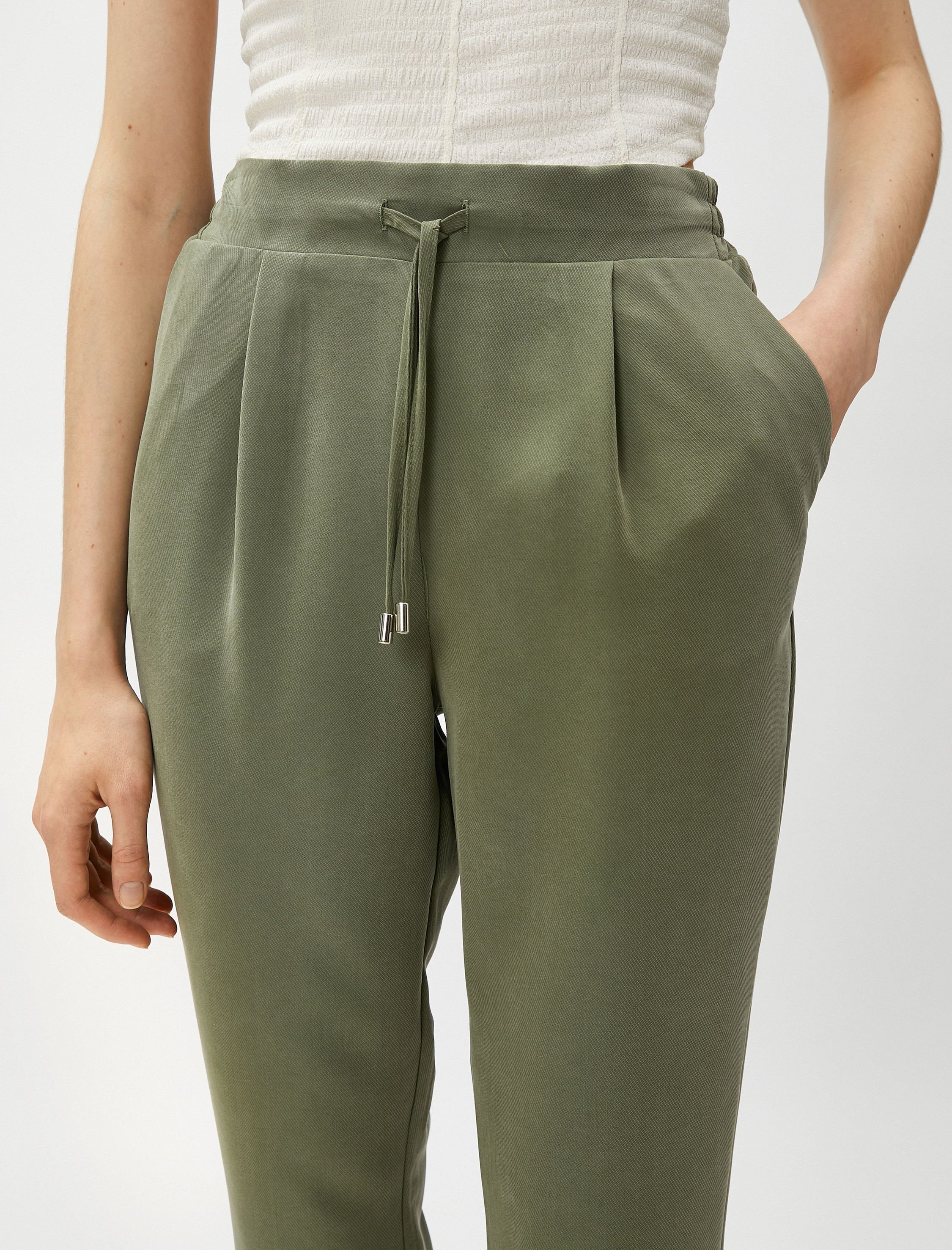   Cepli Beli Bağlamalı Pantolon Modal Karışımlı