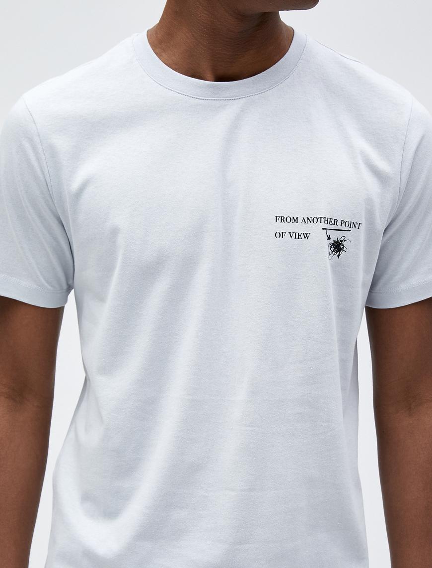  Slogan Baskılı Tişört Dar Kesim Bisiklet Yaka Pamuklu