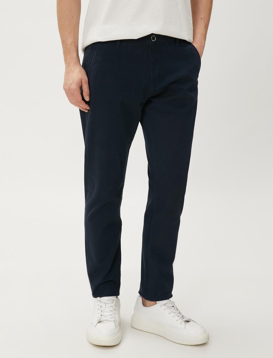   Basic Gabardin Pantolon Cep Detaylı Düz Kesim Düğmeli Pamuklu