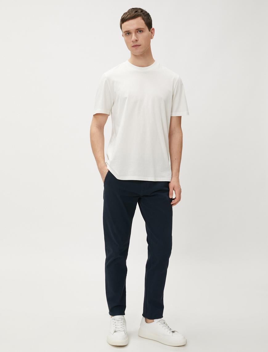   Basic Gabardin Pantolon Cep Detaylı Düz Kesim Düğmeli Pamuklu
