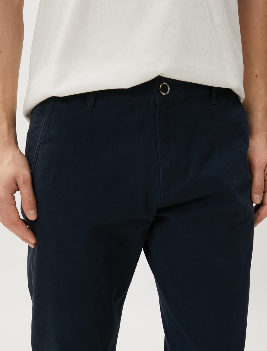   Basic Gabardin Pantolon Cep Detaylı Düz Kesim Düğmeli Pamuklu