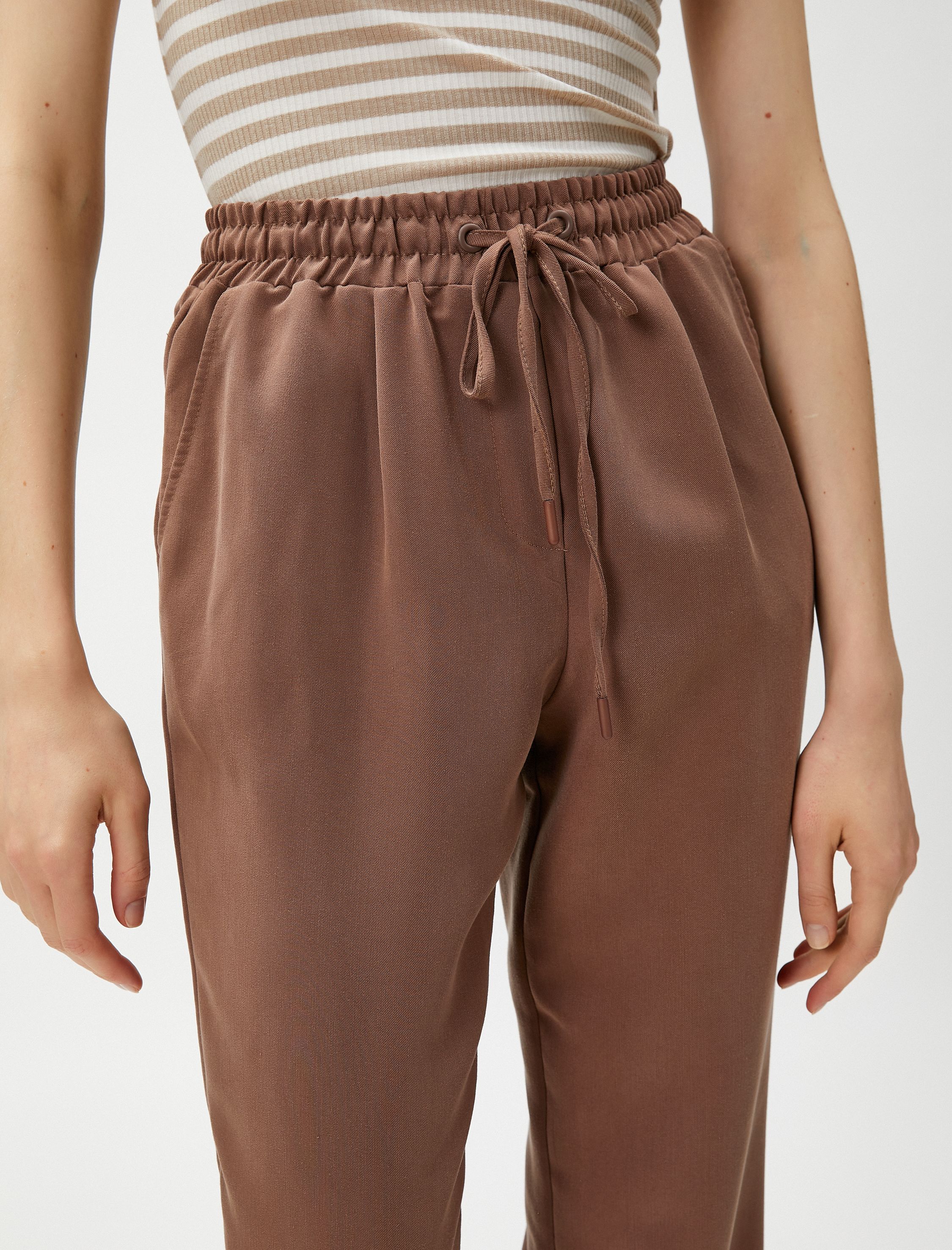   Beli Bağlamalı Pantolon Düz Paça Modal Karışımlı