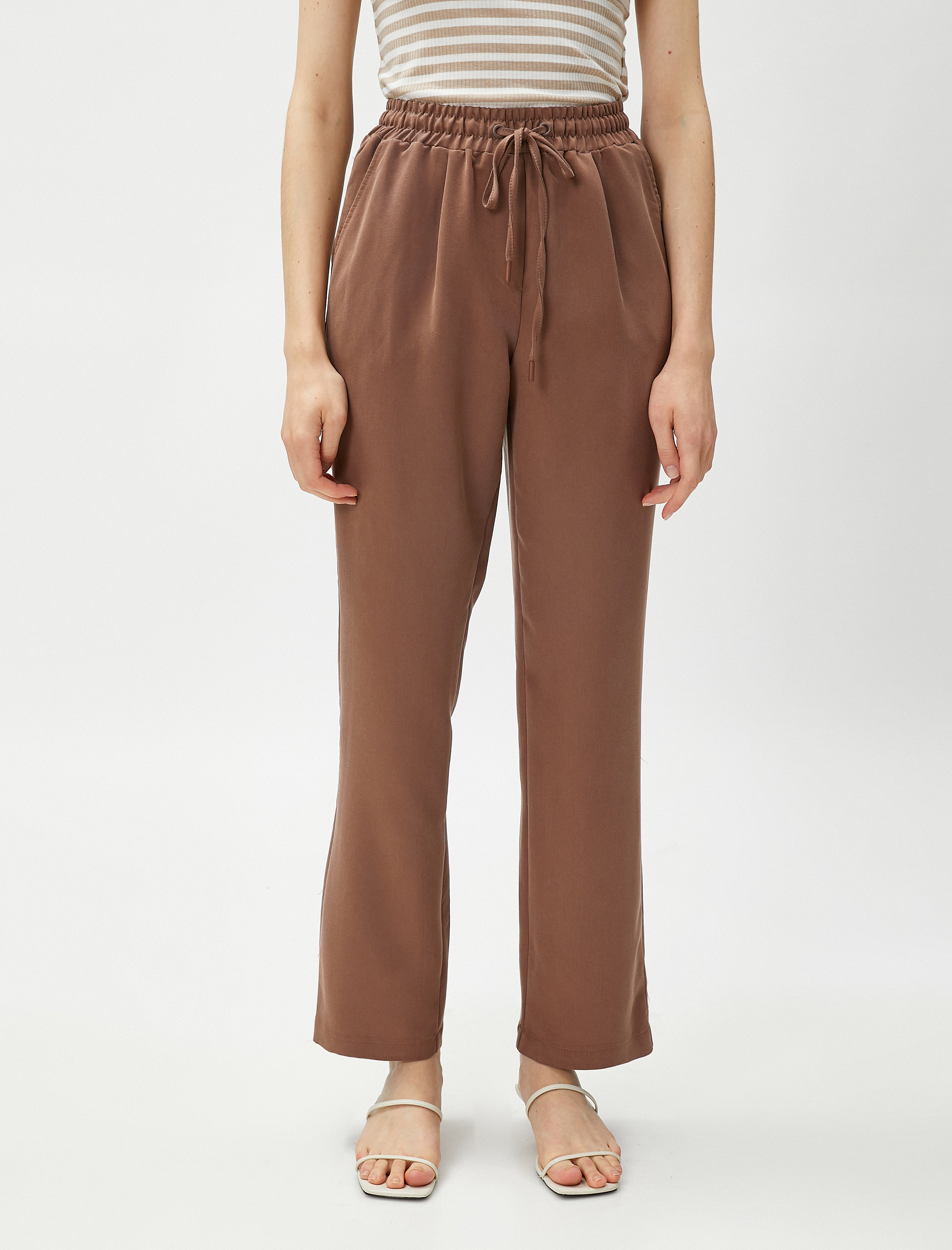   Beli Bağlamalı Pantolon Düz Paça Modal Karışımlı