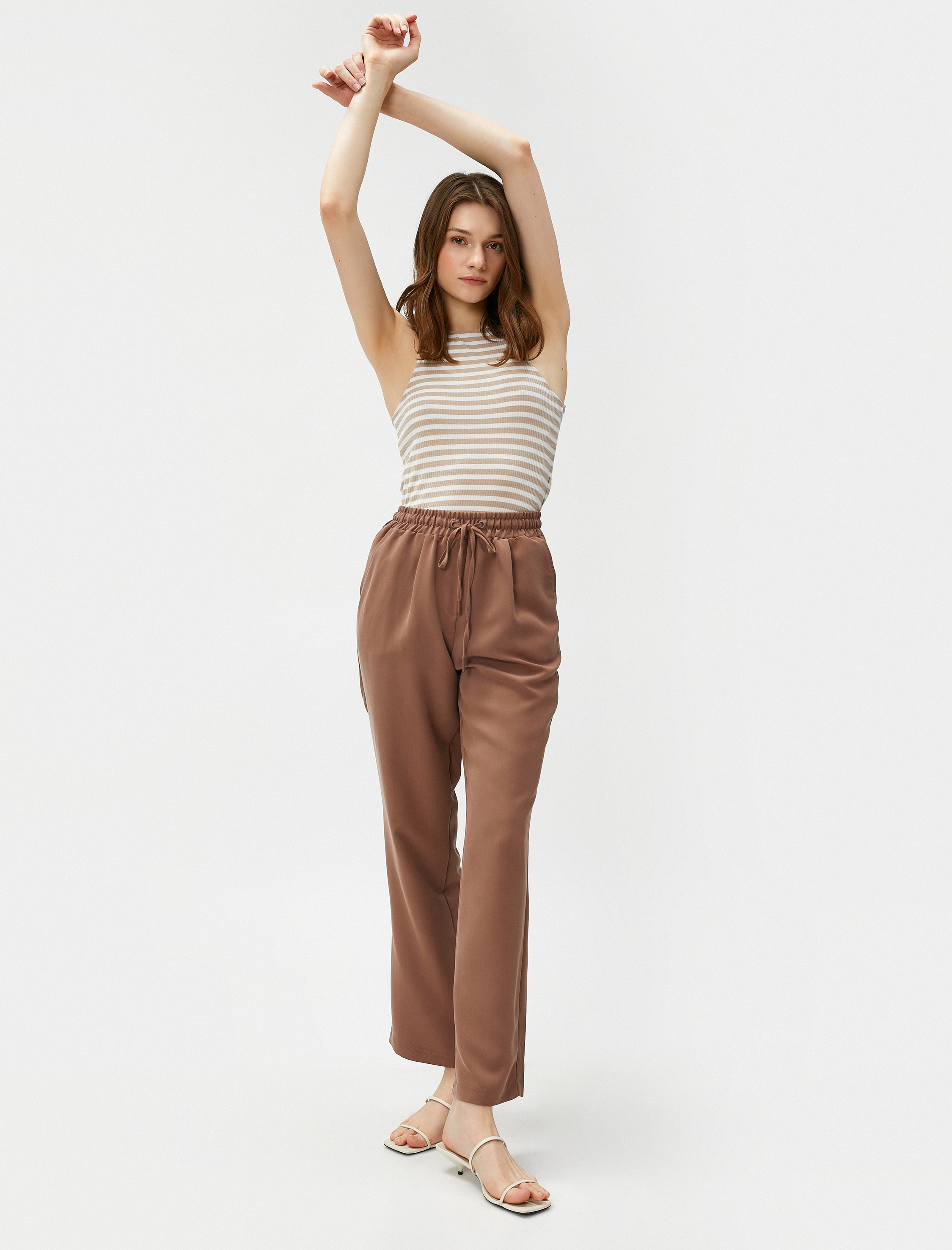   Beli Bağlamalı Pantolon Düz Paça Modal Karışımlı