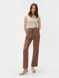 Beli Bağlamalı Pantolon Düz Paça Modal Karışımlı