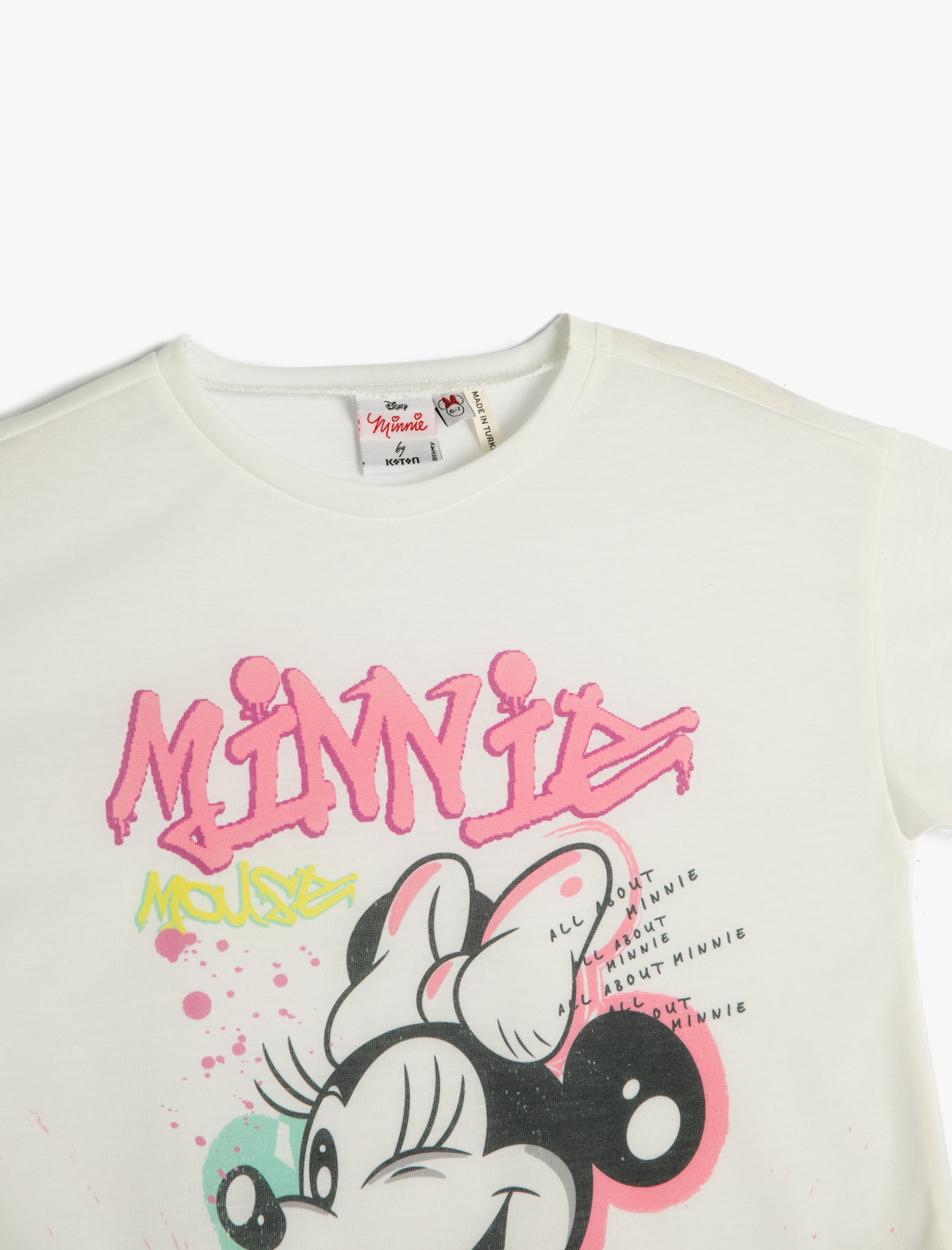  Kız Çocuk Minnie Mouse Tişört Lisanslı Kısa Kollu Bisiklet Yaka