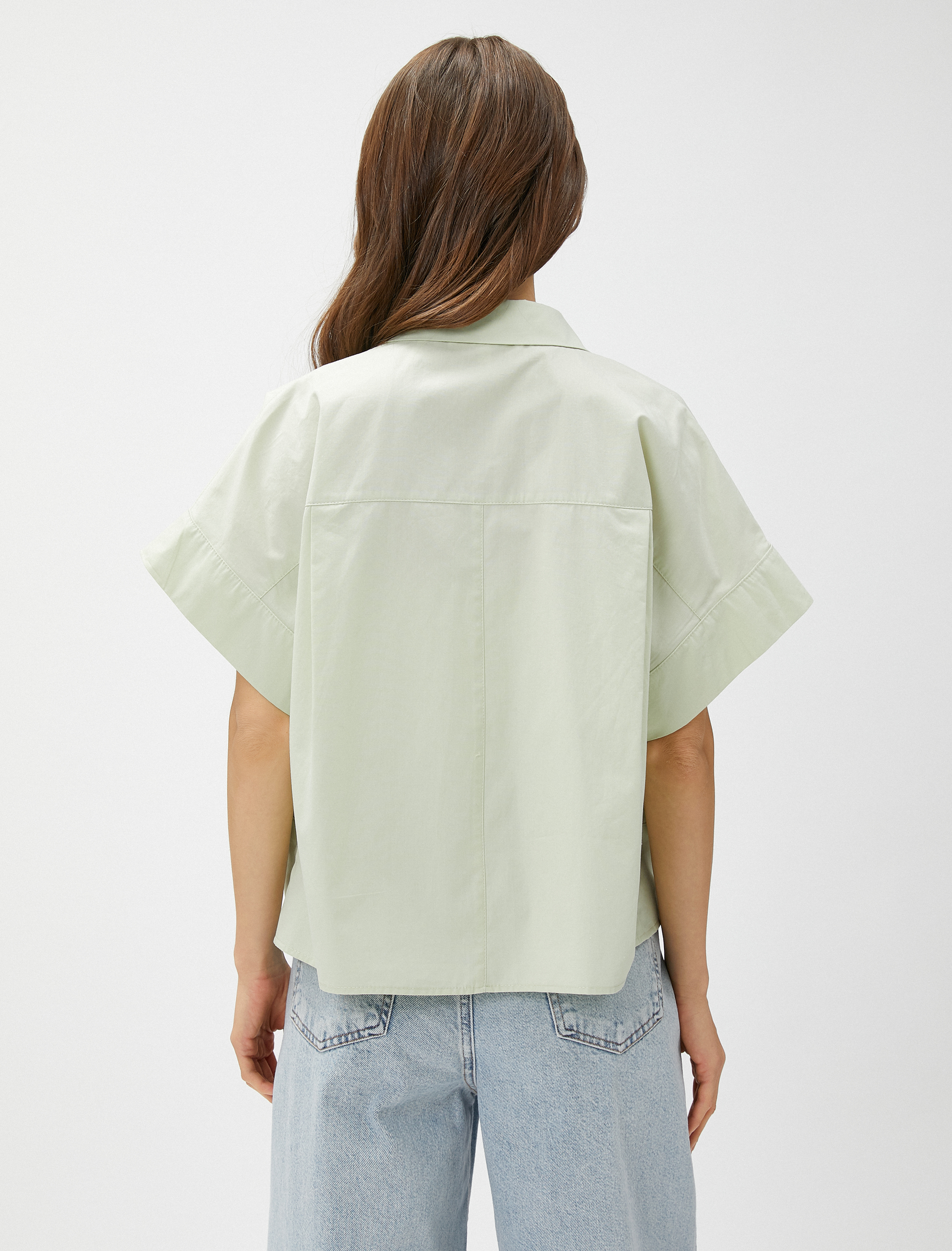   Crop Poplin Gömlek Kısa Kollu Pamuklu