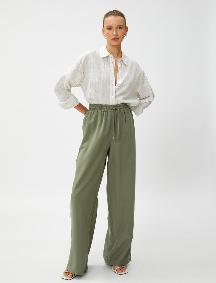  Bol Paça Rahat Pantolon İpeksi Dokulu