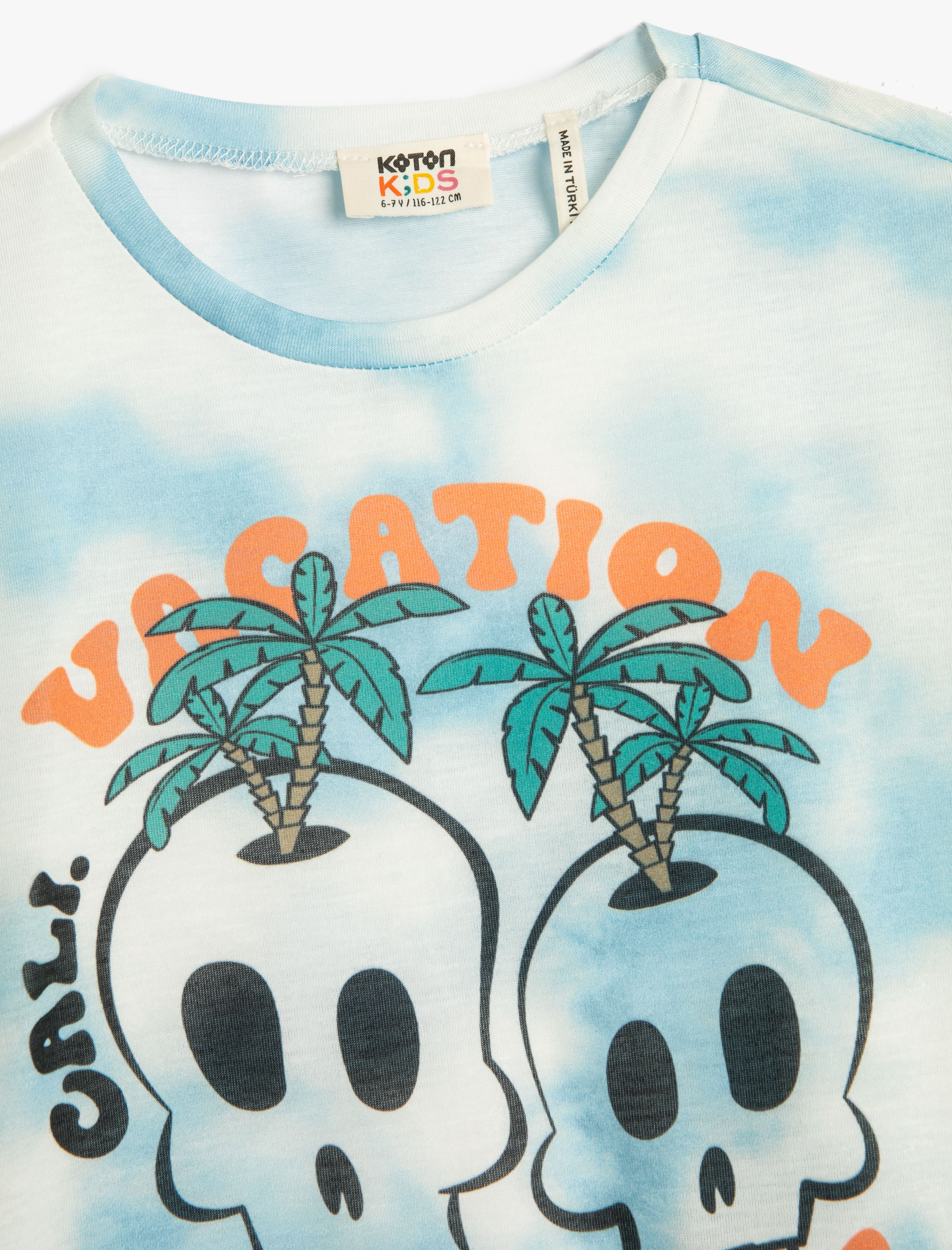  Erkek Çocuk Tişört Batik Desenli Kısa Kollu Bisiklet Yaka Kuru Kafa Baskılı