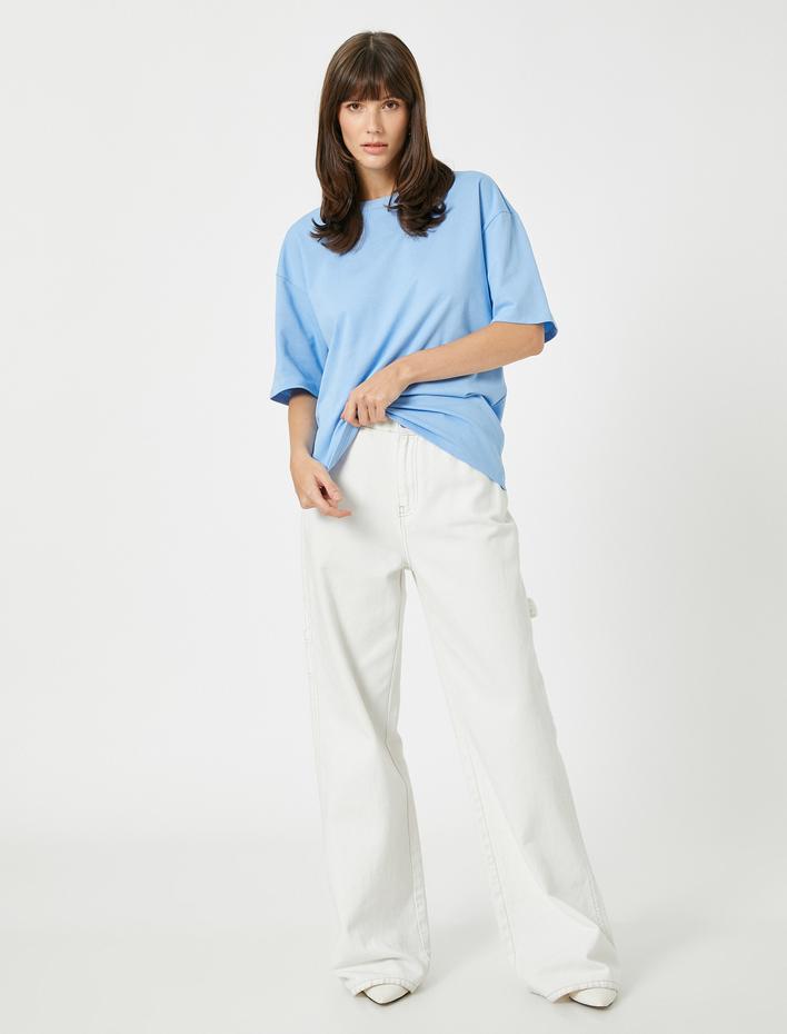  Pamuklu Oversize Tişört Kısa Kollu Basic
