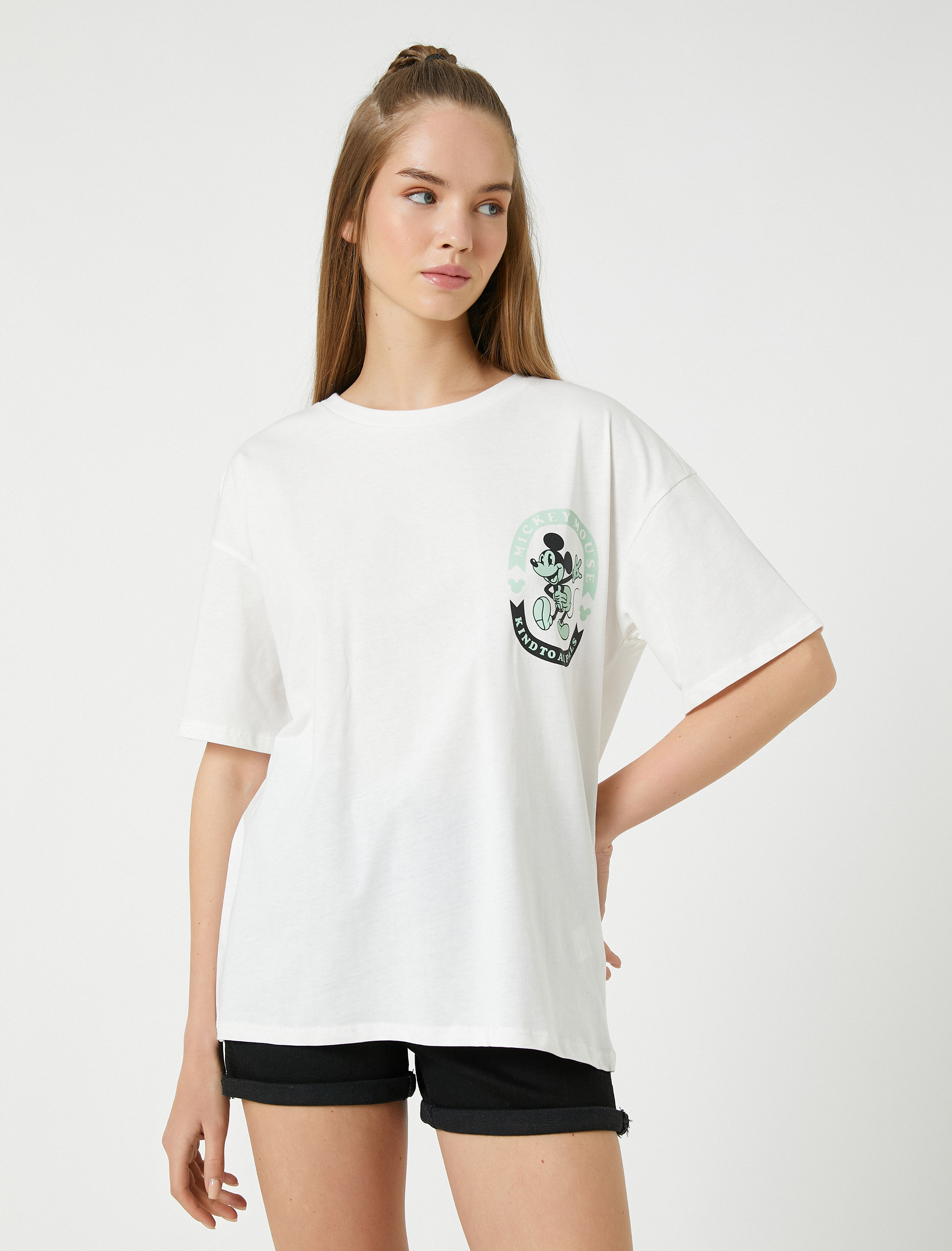 Mickey Mouse Tişört Baskılı Lisanslı Bisiklet Yaka Kısa Kollu