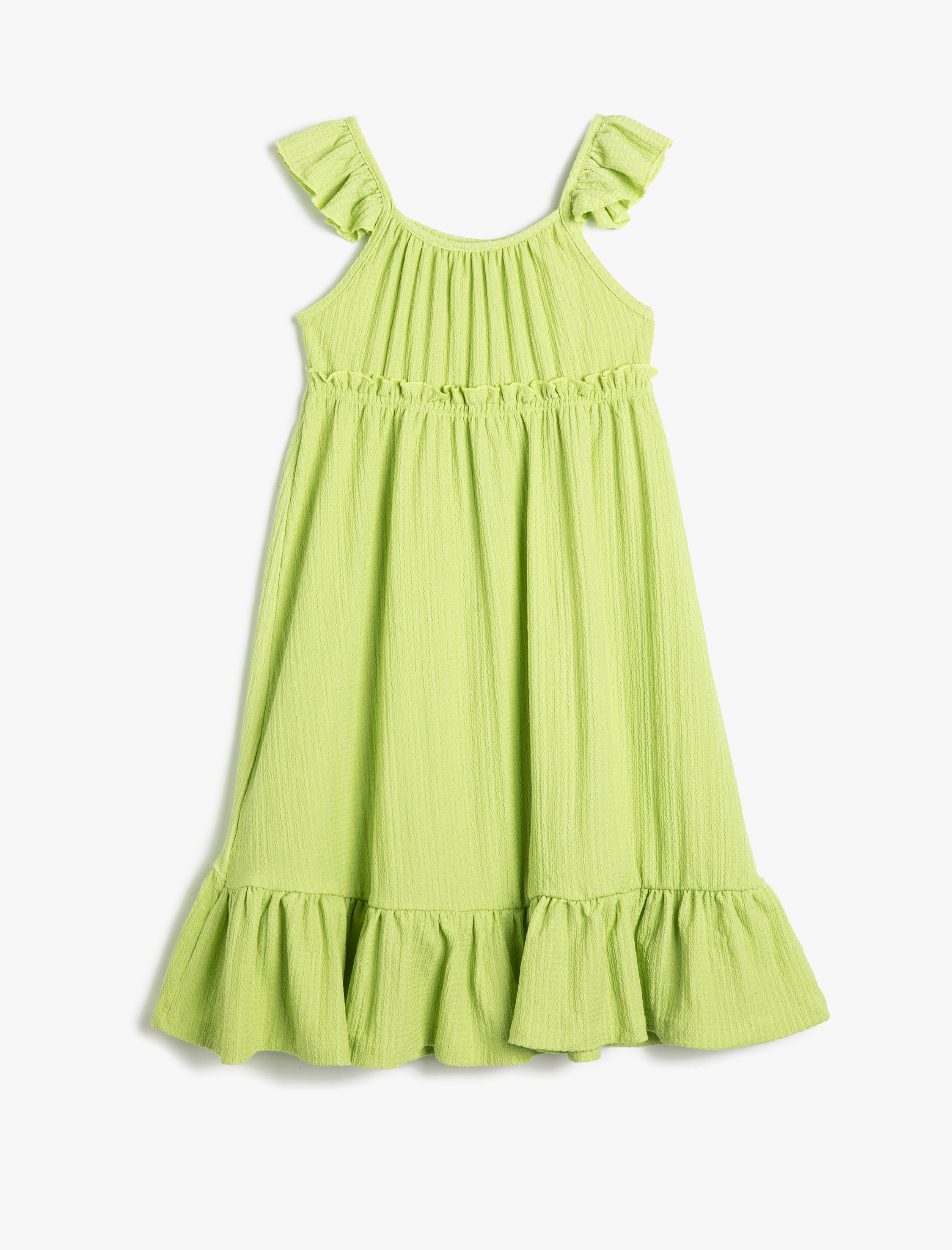  Kız Çocuk Elbise Midi Boy Askılı Katlı