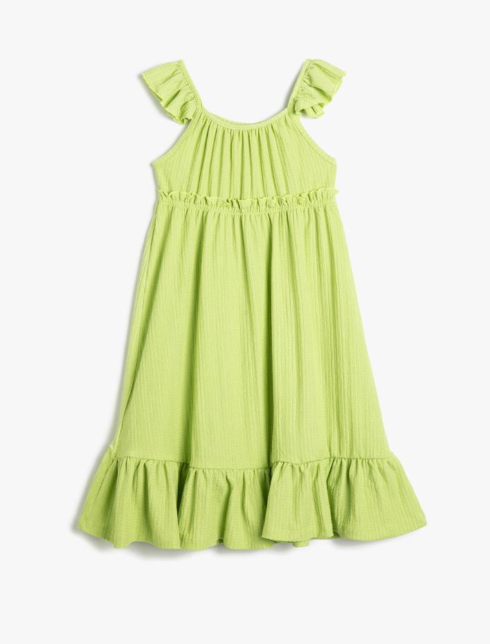 Kız Çocuk Elbise Midi Boy Askılı Katlı