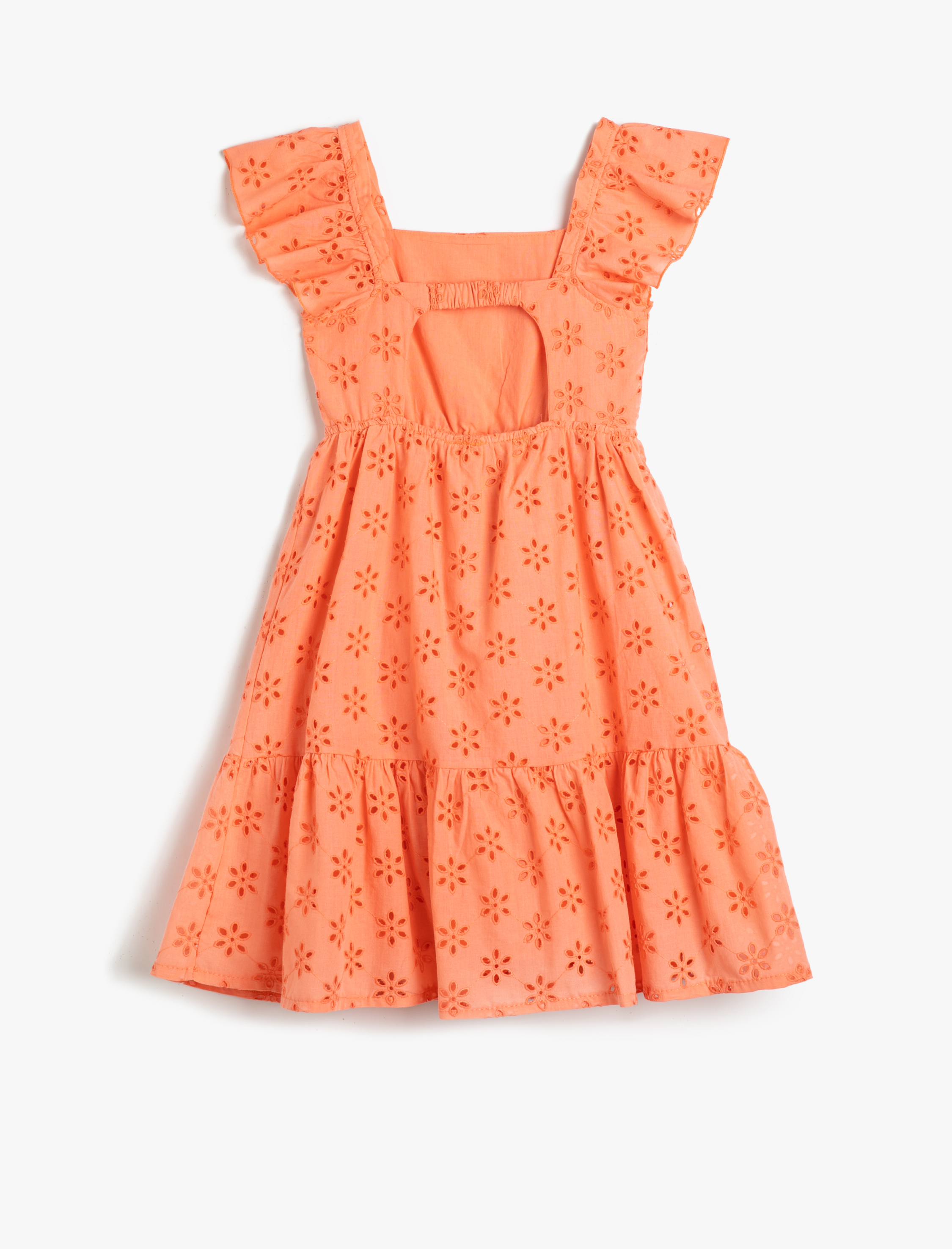  Kız Çocuk Elbise Fistolu Fırfırlı Kelebek Kol Kare Yaka