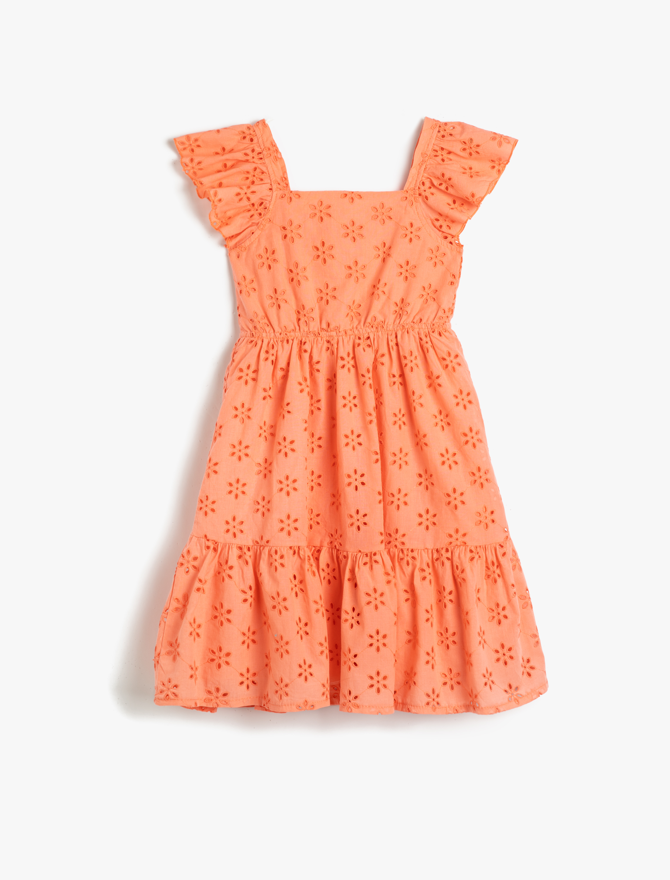  Kız Çocuk Elbise Fistolu Fırfırlı Kelebek Kol Kare Yaka